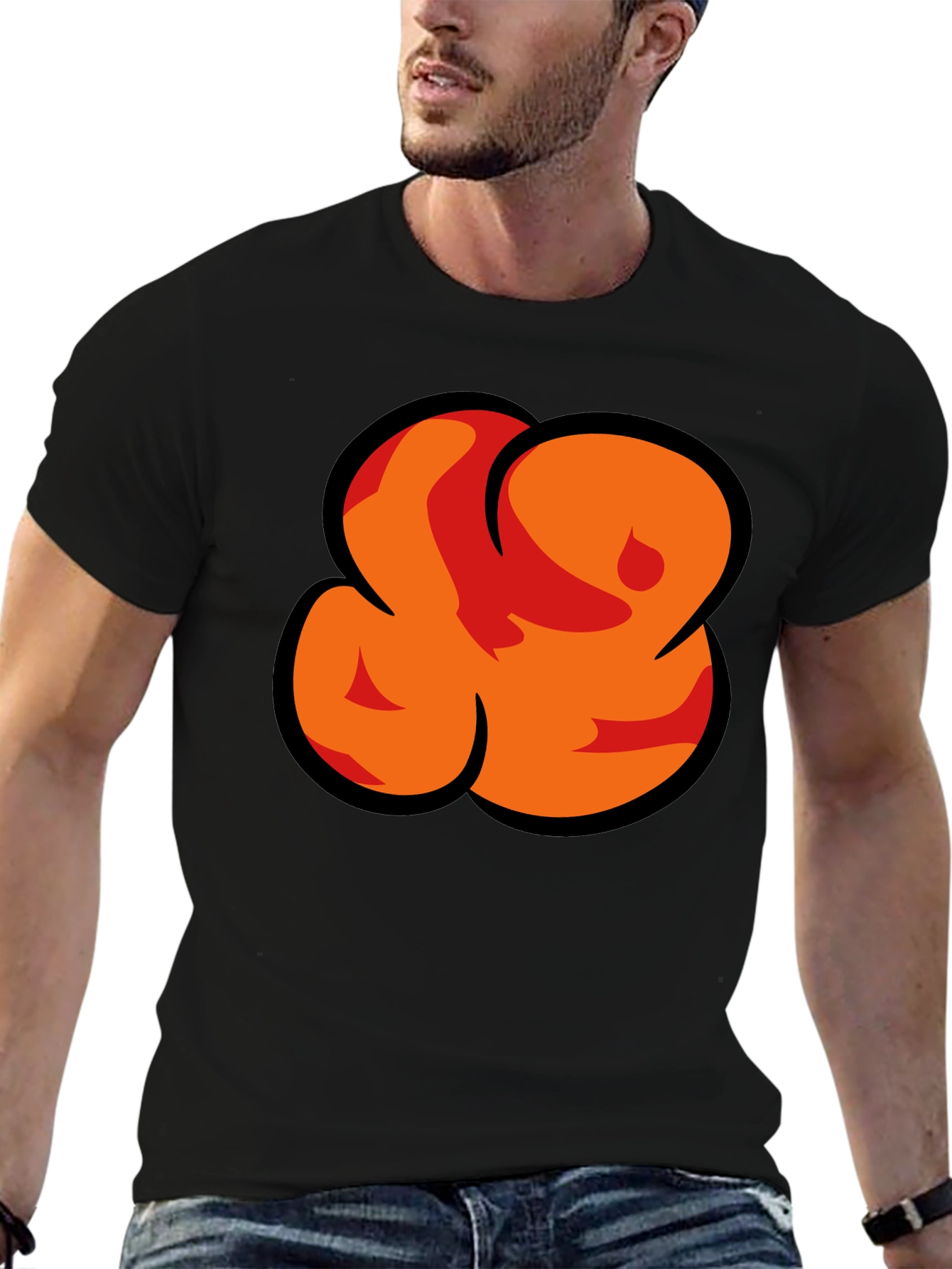 Bold Graphic Black T-Shirt - Abstract Orange Design