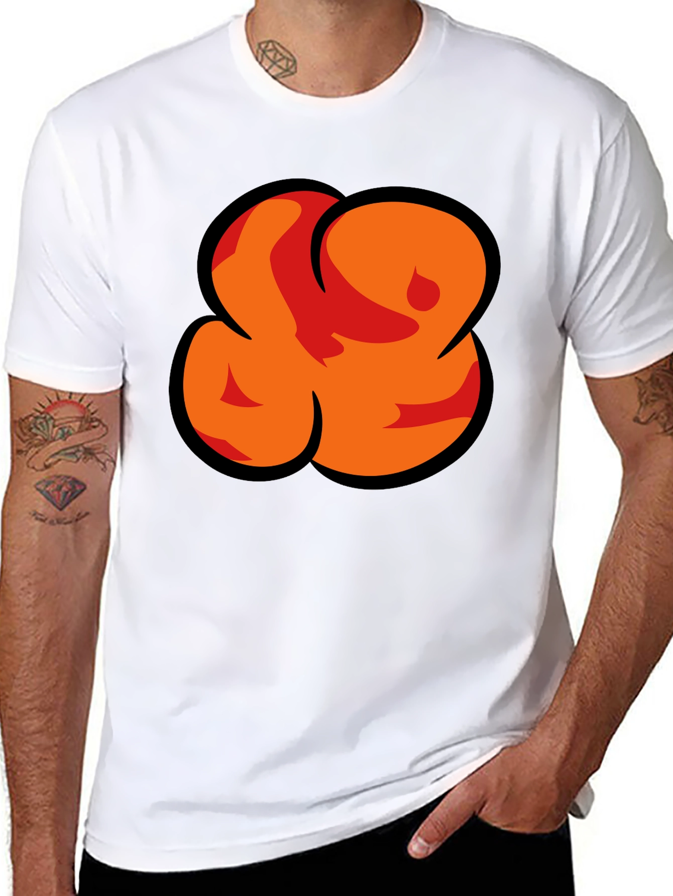 Bold Graphic Black T-Shirt - Abstract Orange Design