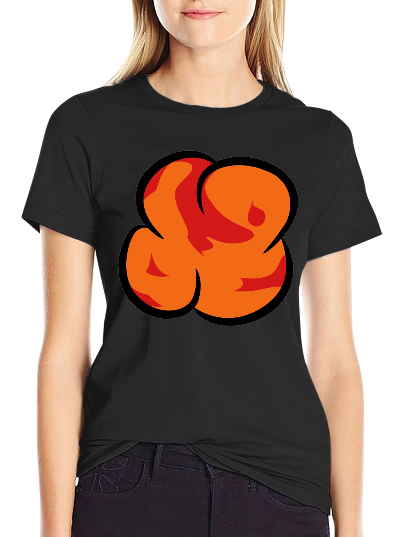Bold Graphic Black T-Shirt - Abstract Orange Design