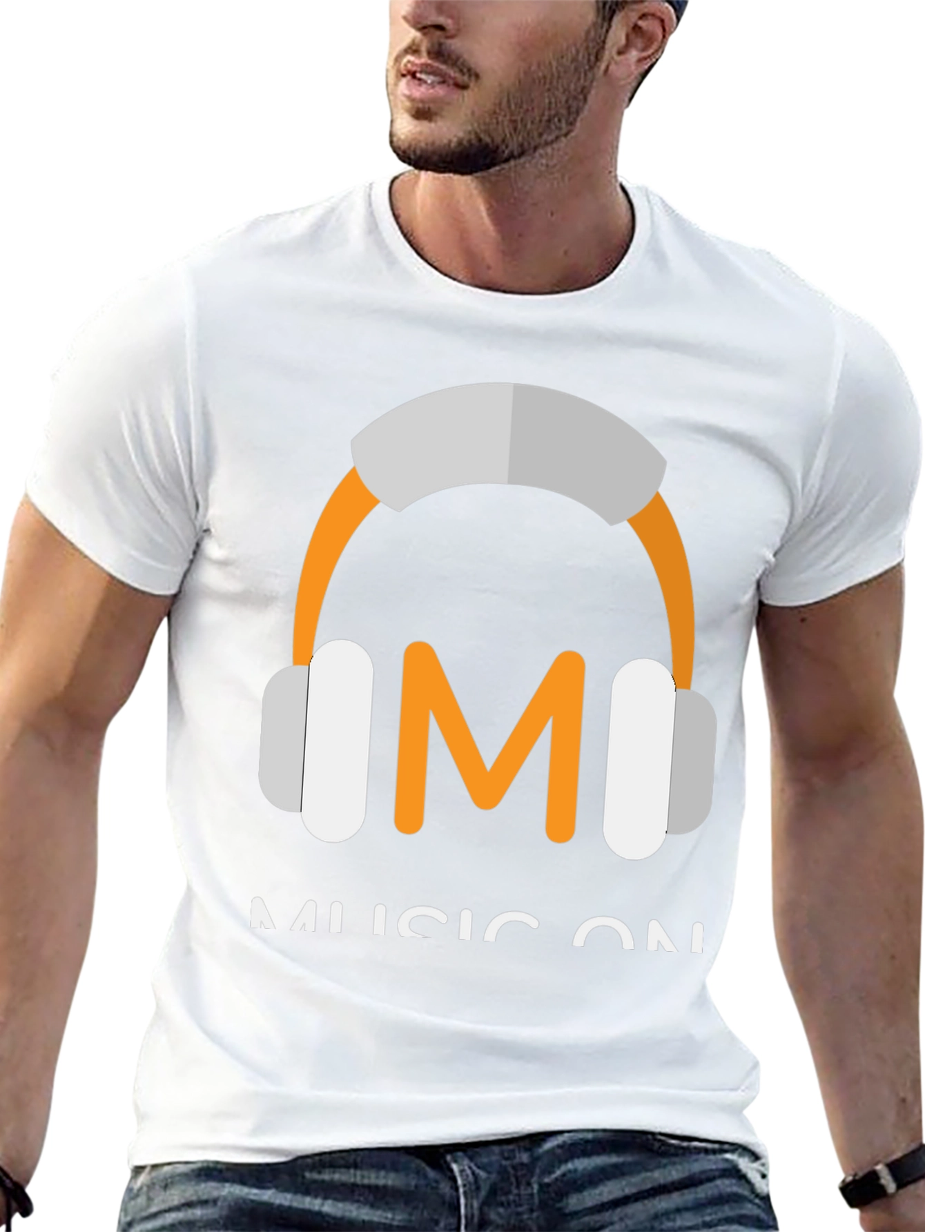 Music On Black T-Shirt with Headphone Graphic