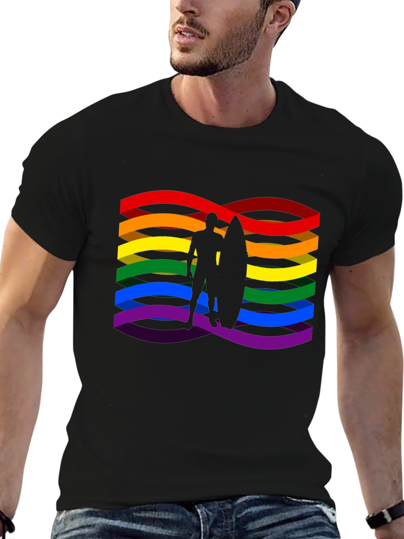 Rainbow Surfer Graphic Tee - Pride Wave Shirt