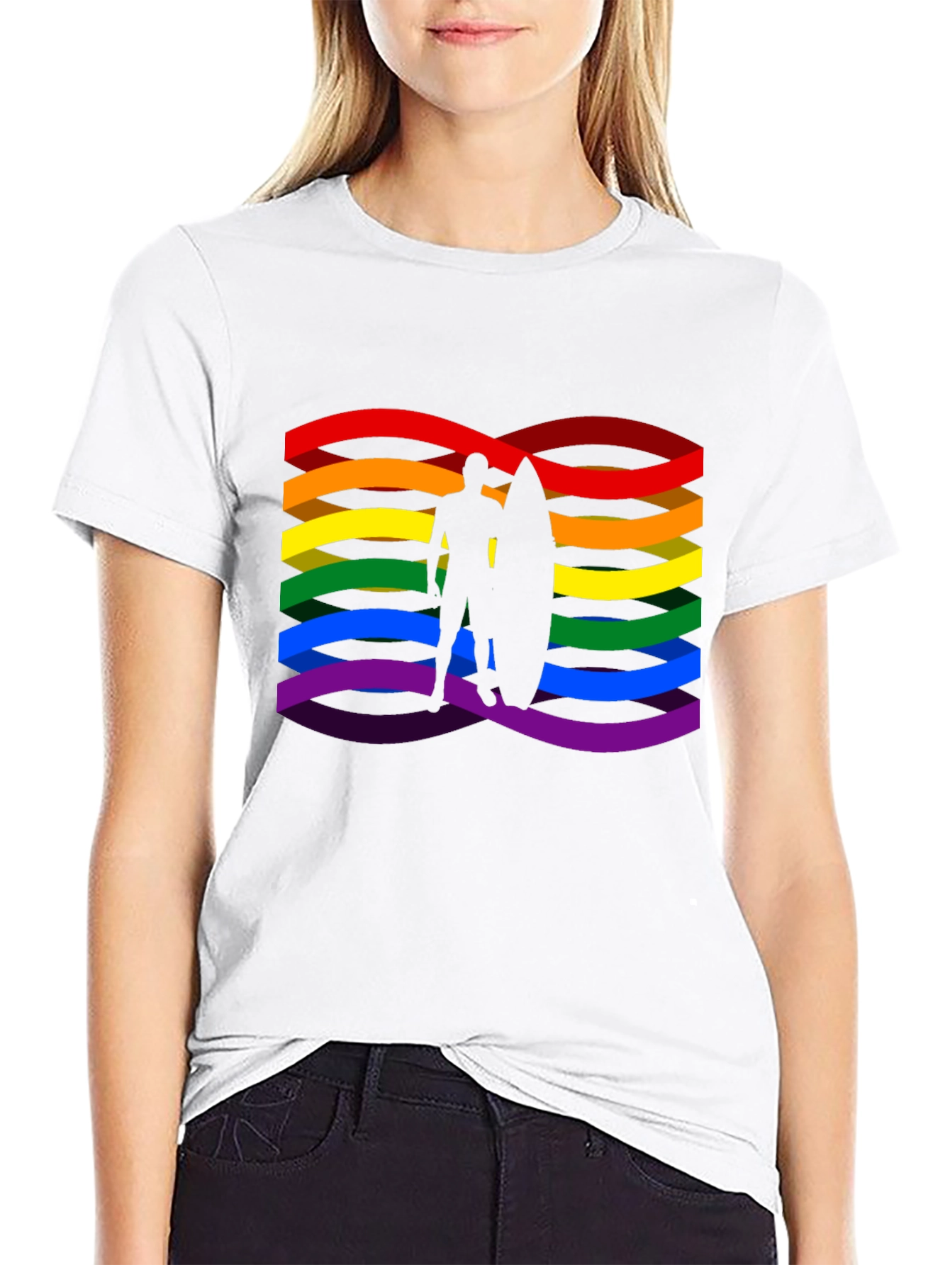 Rainbow Surfer Graphic Tee - Pride Wave Shirt