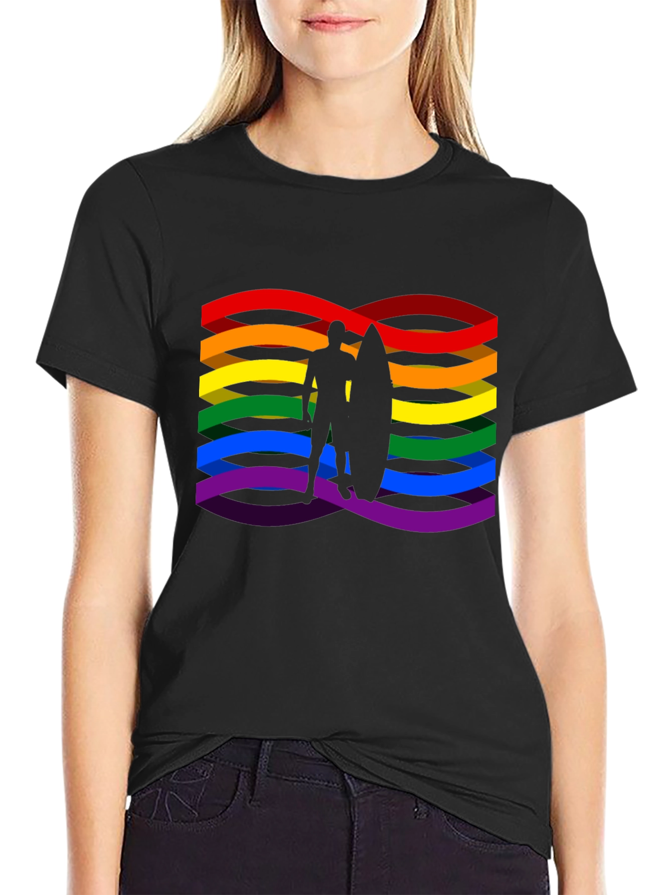 Rainbow Surfer Graphic Tee - Pride Wave Shirt