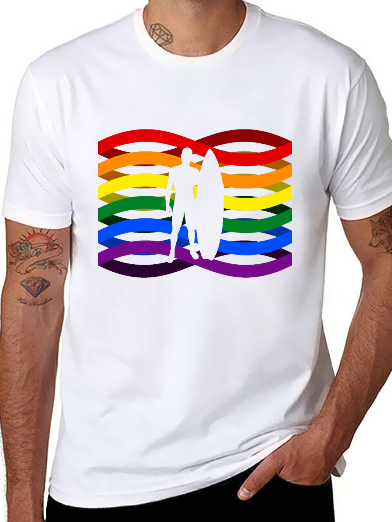 Rainbow Surfer Graphic Tee - Pride Wave Shirt