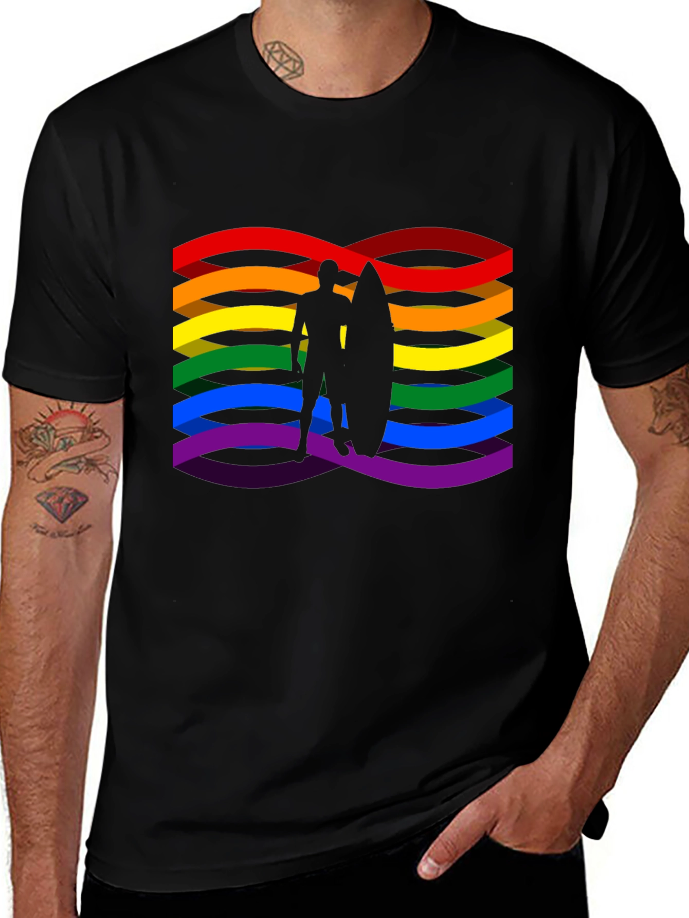 Rainbow Surfer Graphic Tee - Pride Wave Shirt
