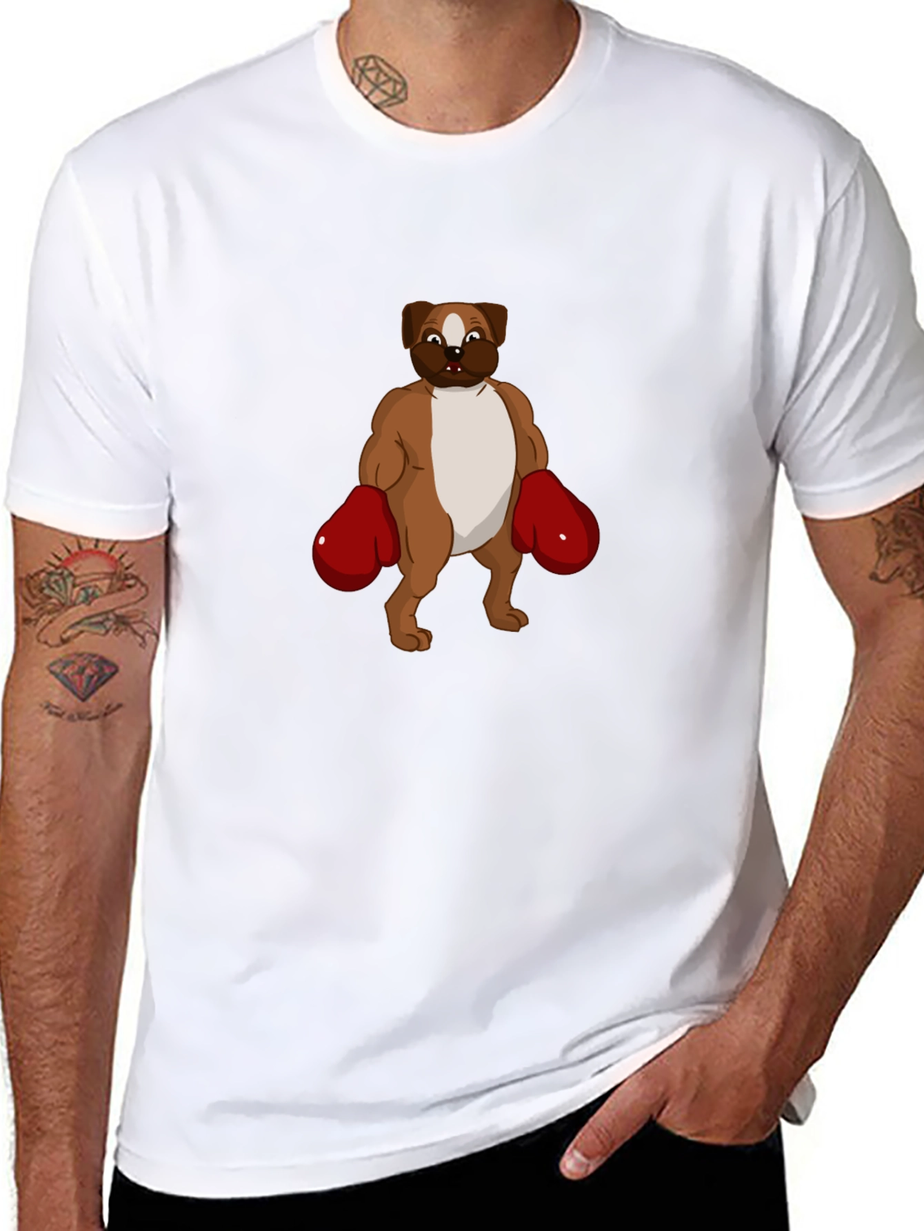Dog Boxer Graphic T-Shirt - Black Crew Neck