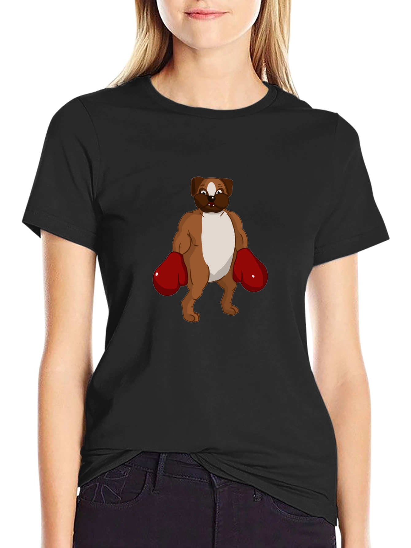 Dog Boxer Graphic T-Shirt - Black Crew Neck