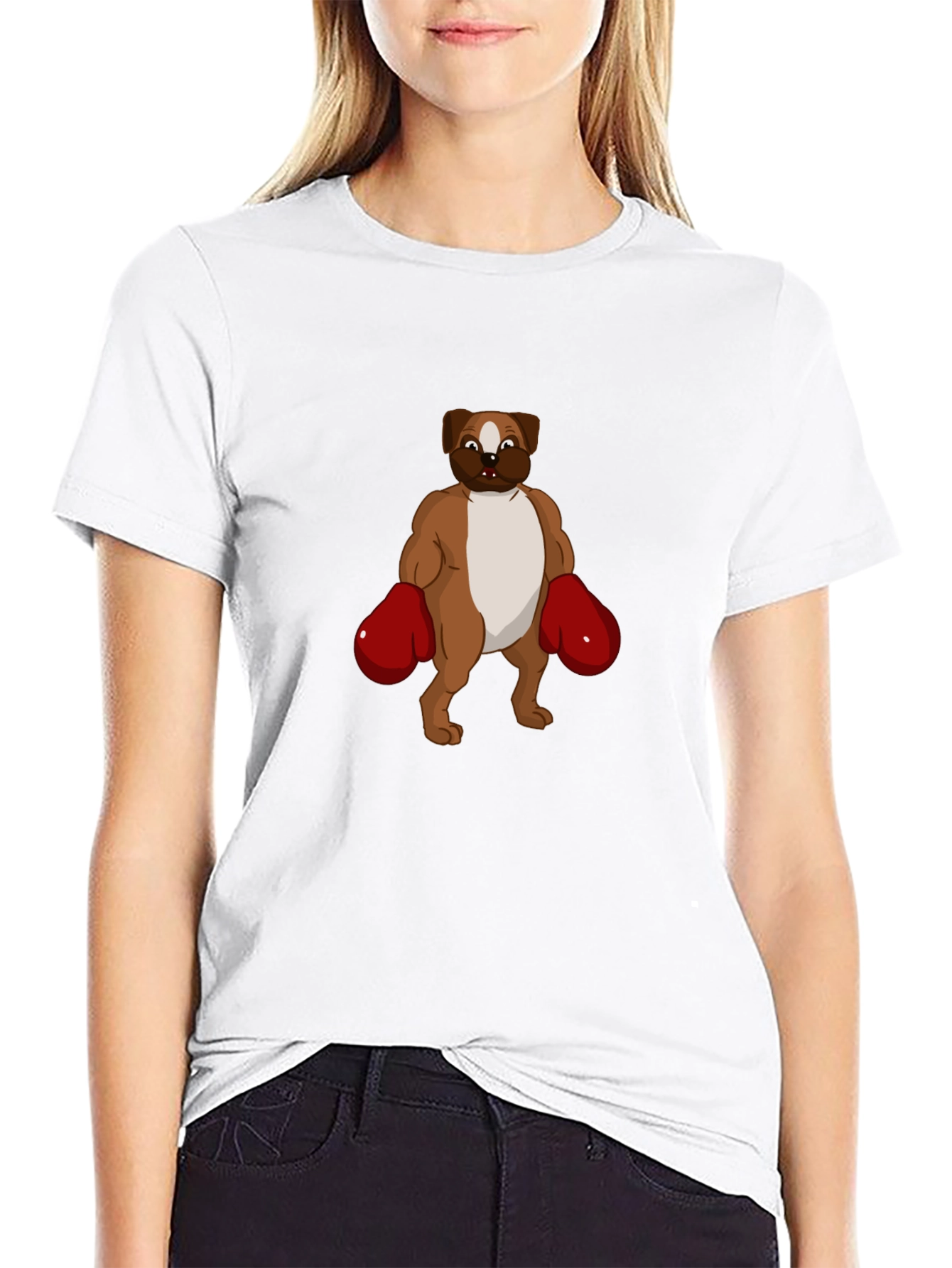 Dog Boxer Graphic T-Shirt - Black Crew Neck