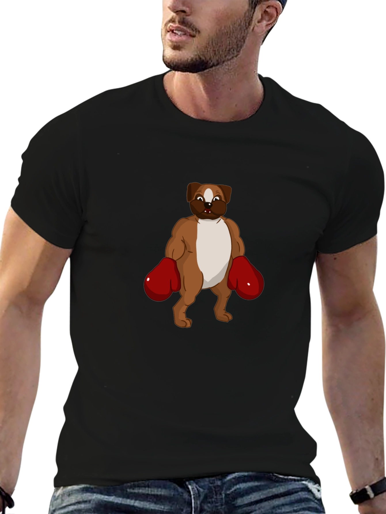 Dog Boxer Graphic T-Shirt - Black Crew Neck