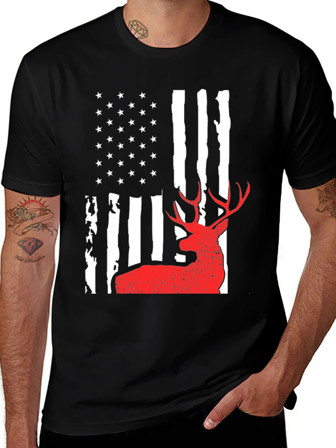Deer Hunting American Flag Graphic Tee