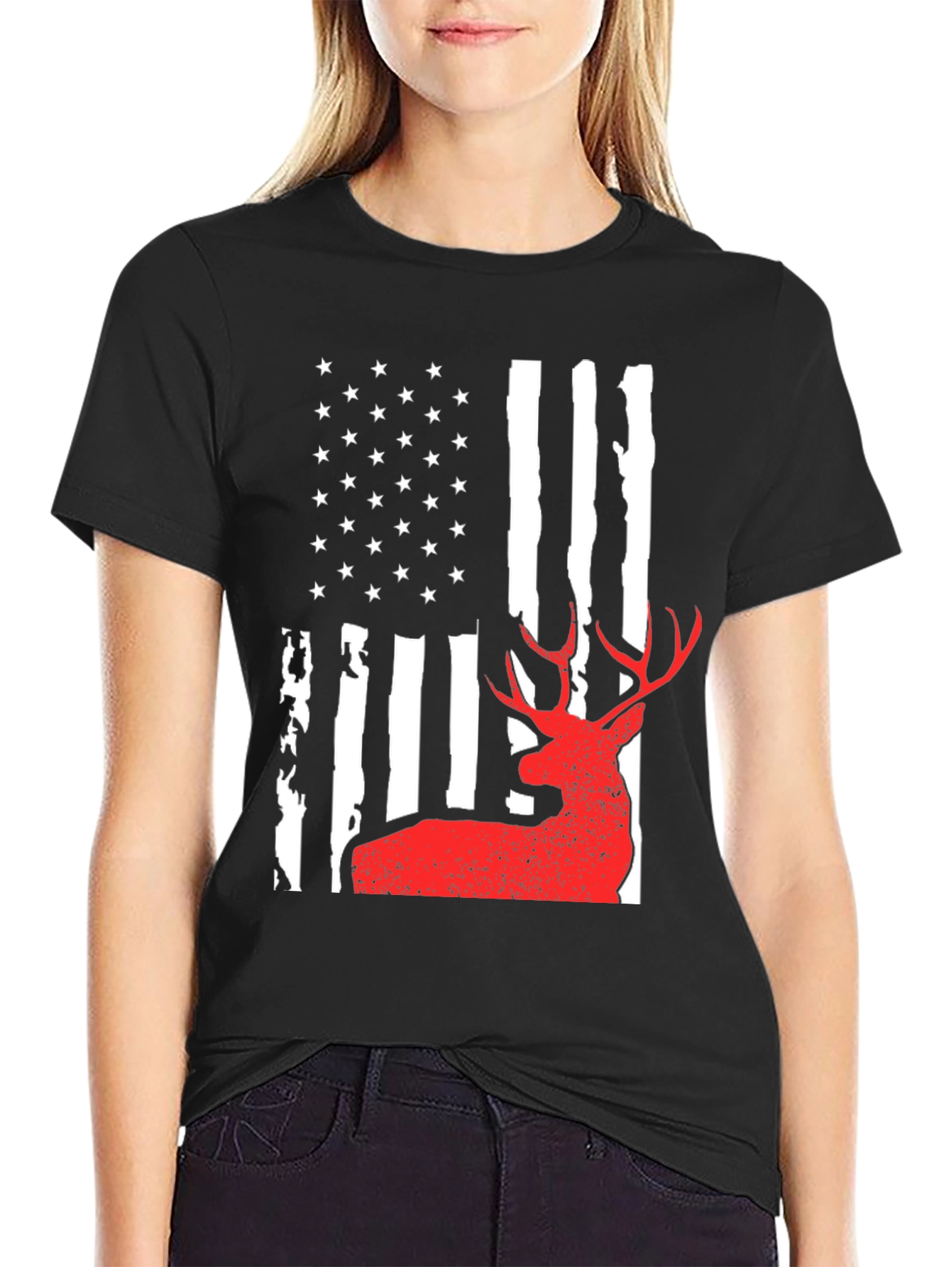Deer Hunting American Flag Graphic Tee