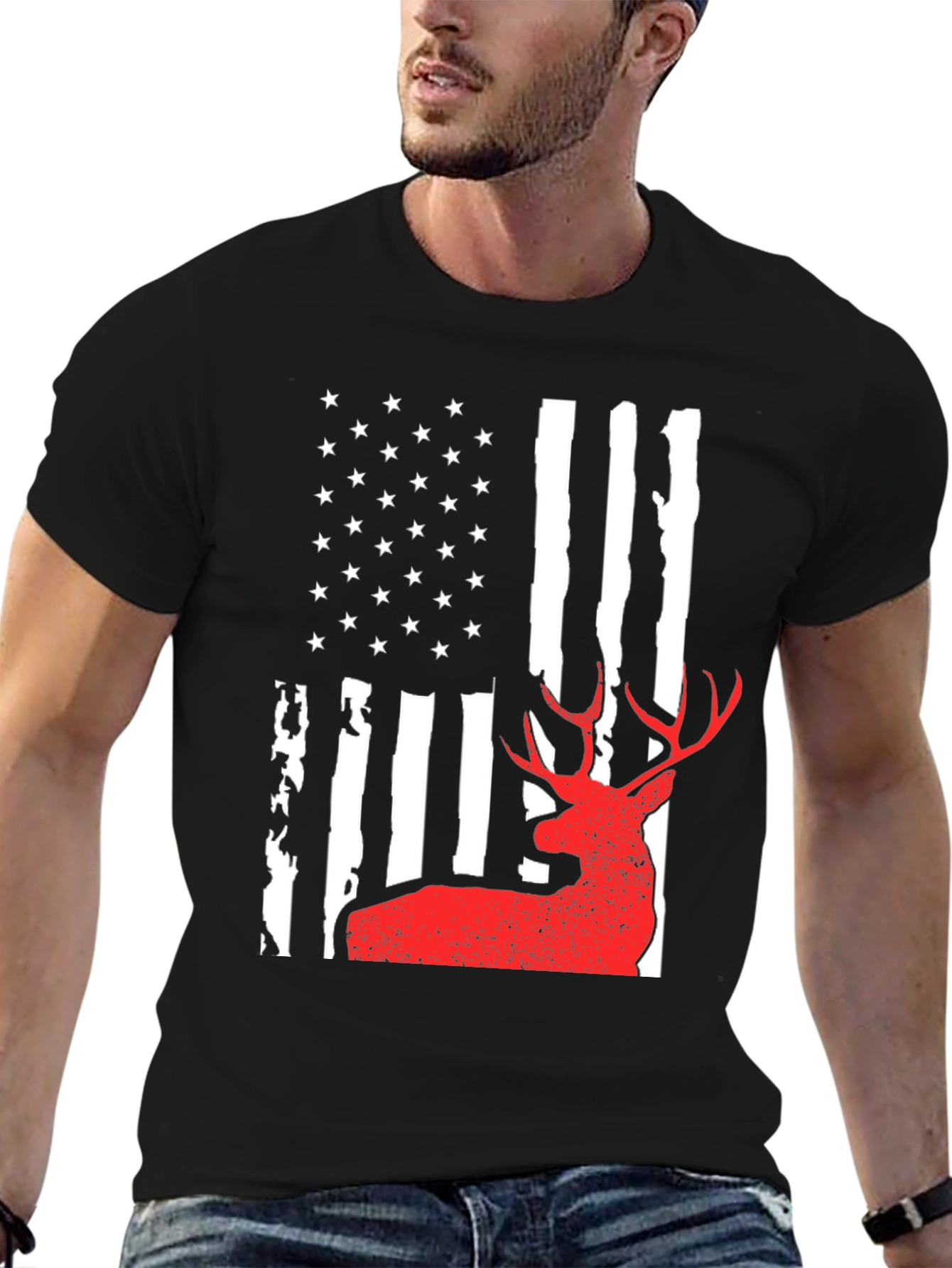 Deer Hunting American Flag Graphic Tee