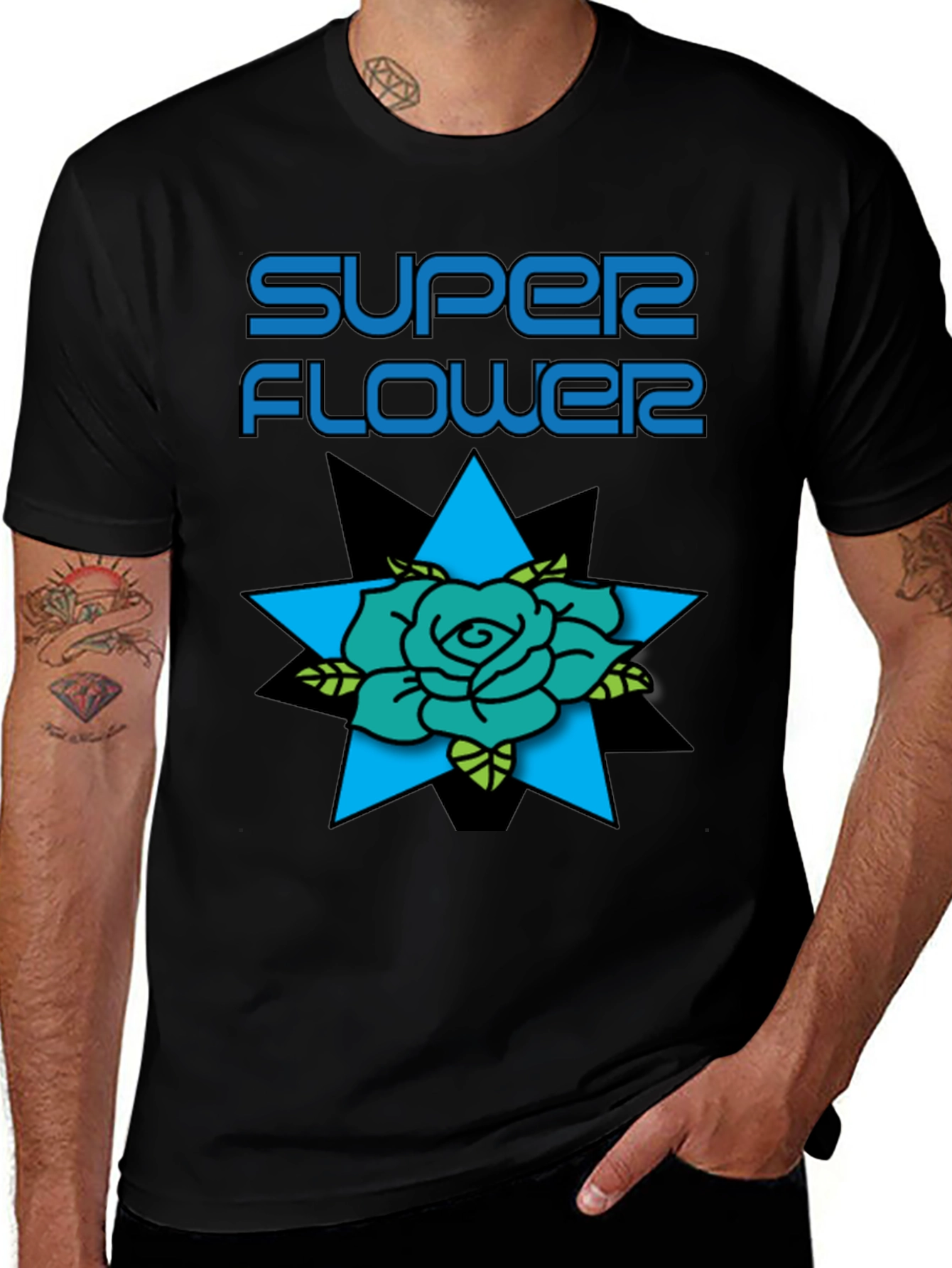 Super Flower Graphic Print Black T-Shirt
