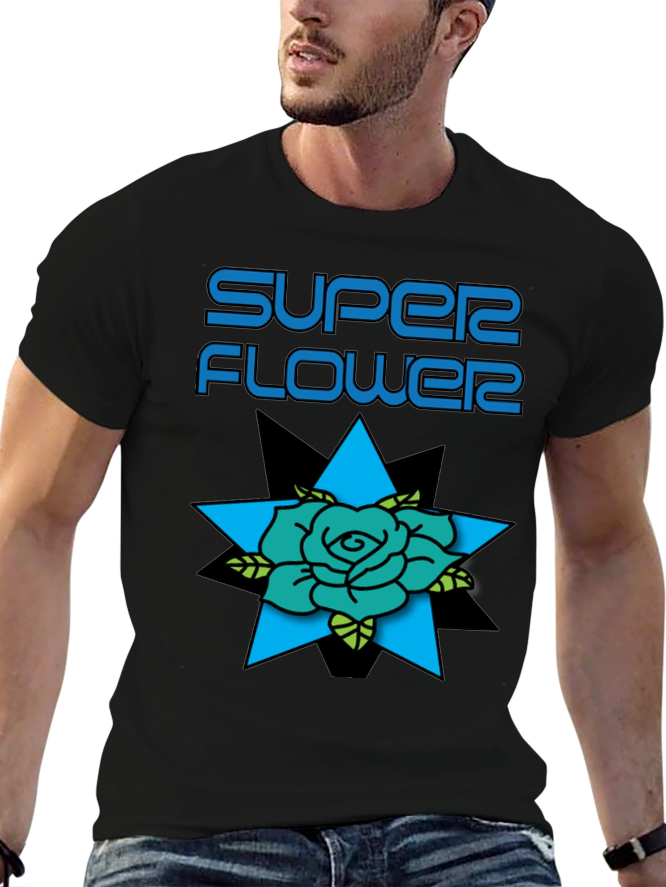 Super Flower Graphic Print Black T-Shirt