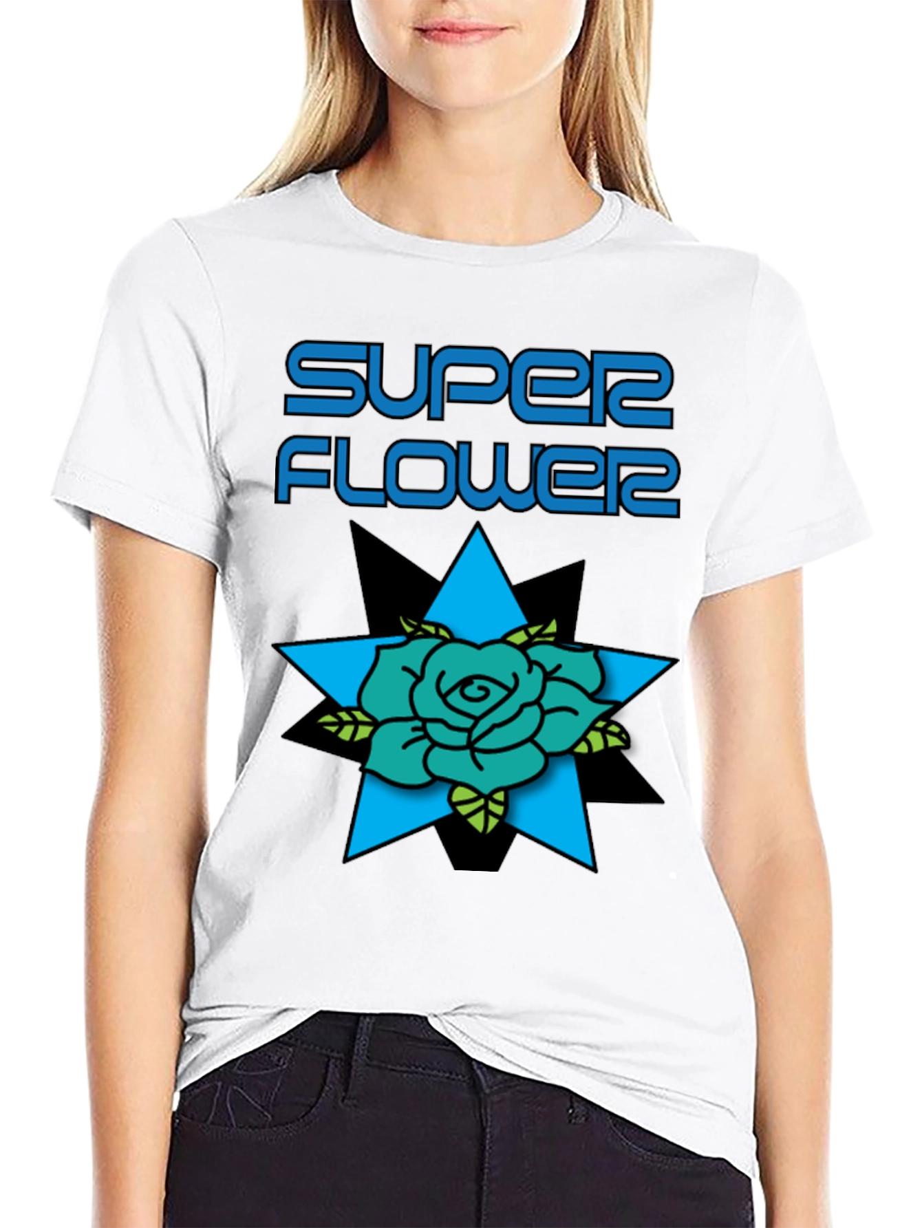 Super Flower Graphic Print Black T-Shirt