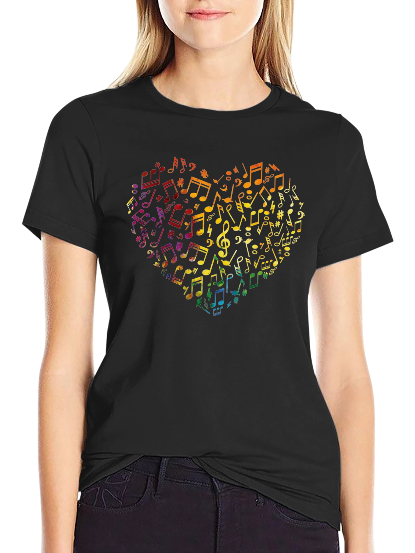 Musical Heart Graphic T-Shirt - Black