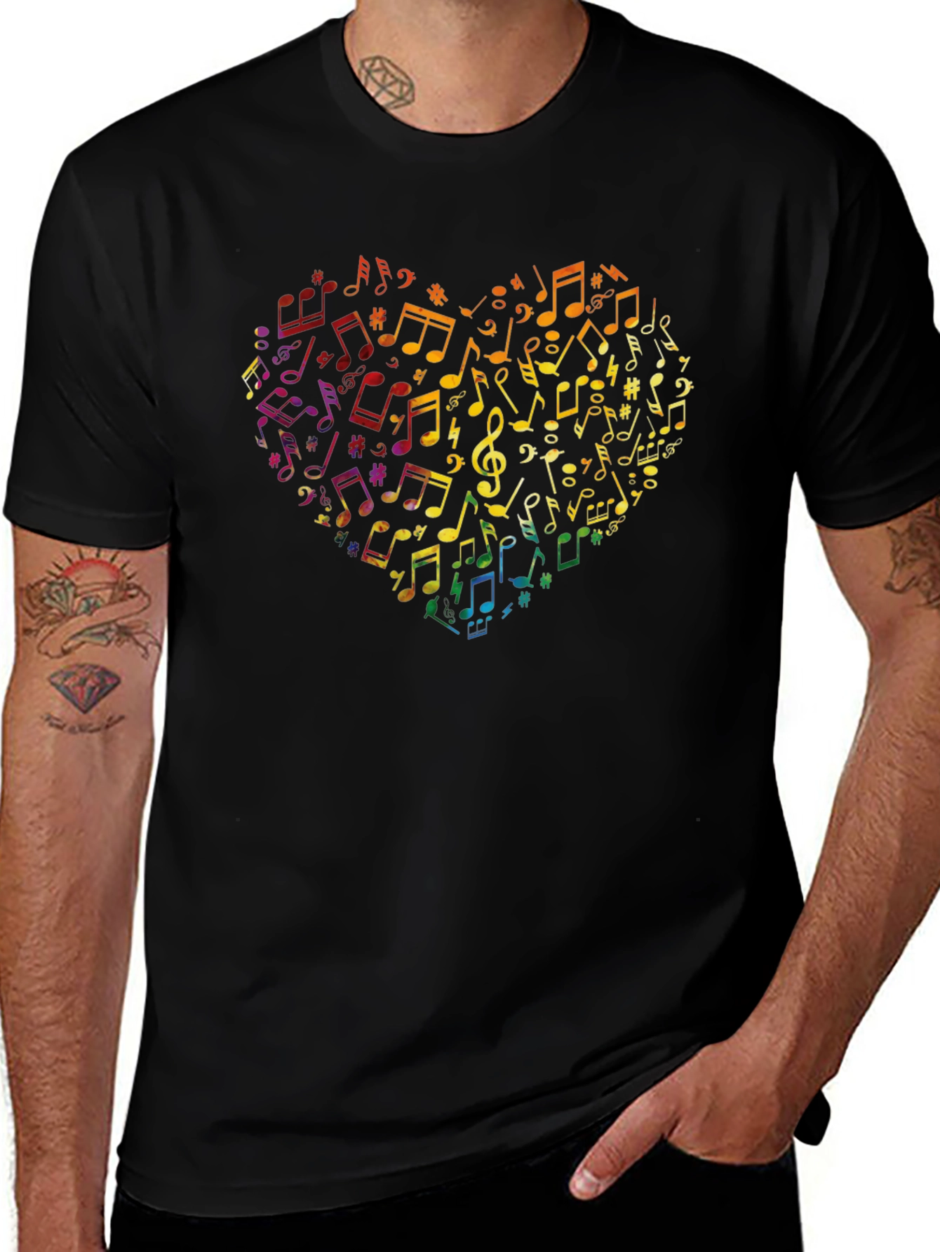 Musical Heart Graphic T-Shirt - Black