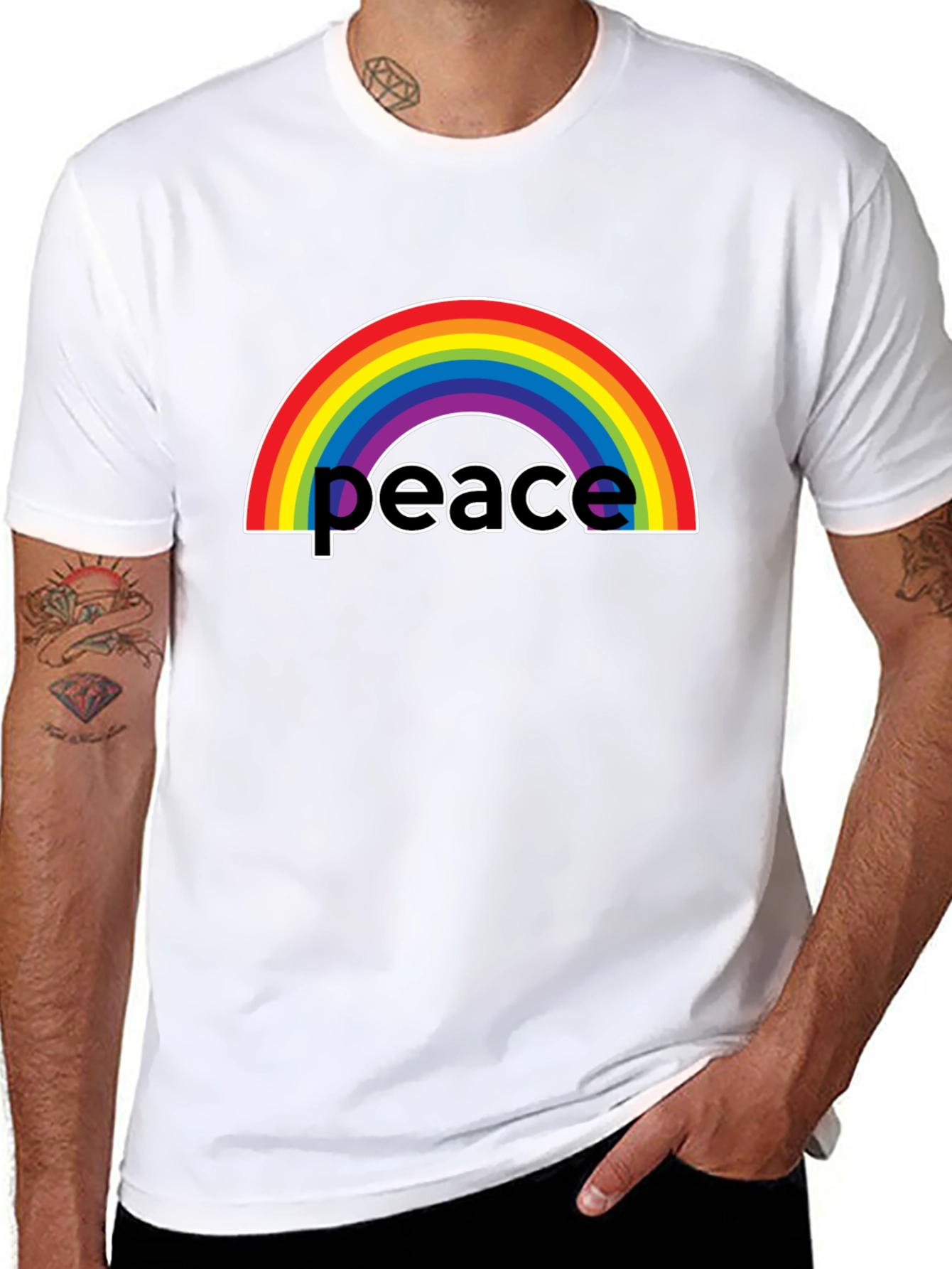 Rainbow Peace Graphic T-Shirt - Black Casual Tee