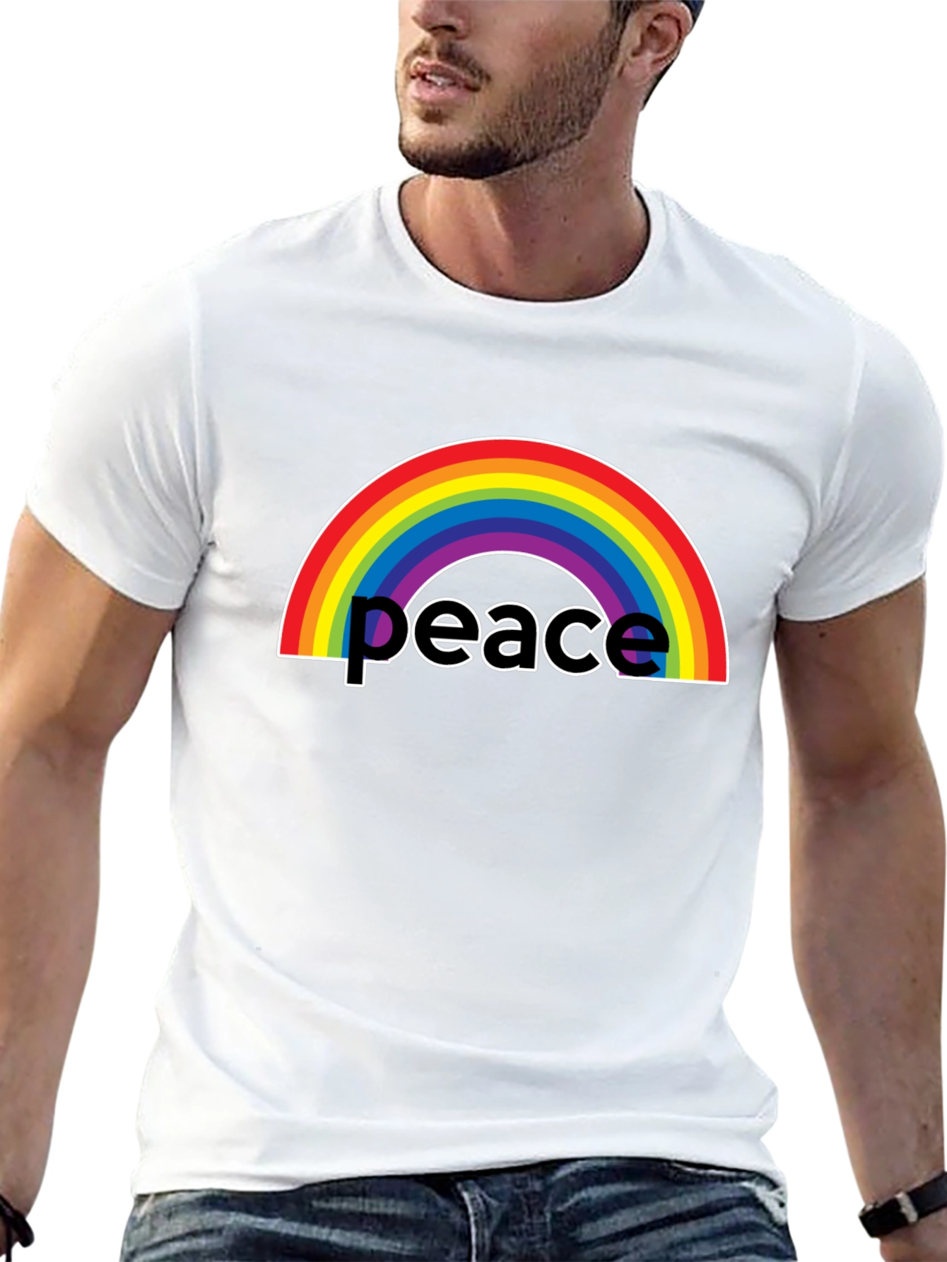 Rainbow Peace Graphic T-Shirt - Black Casual Tee
