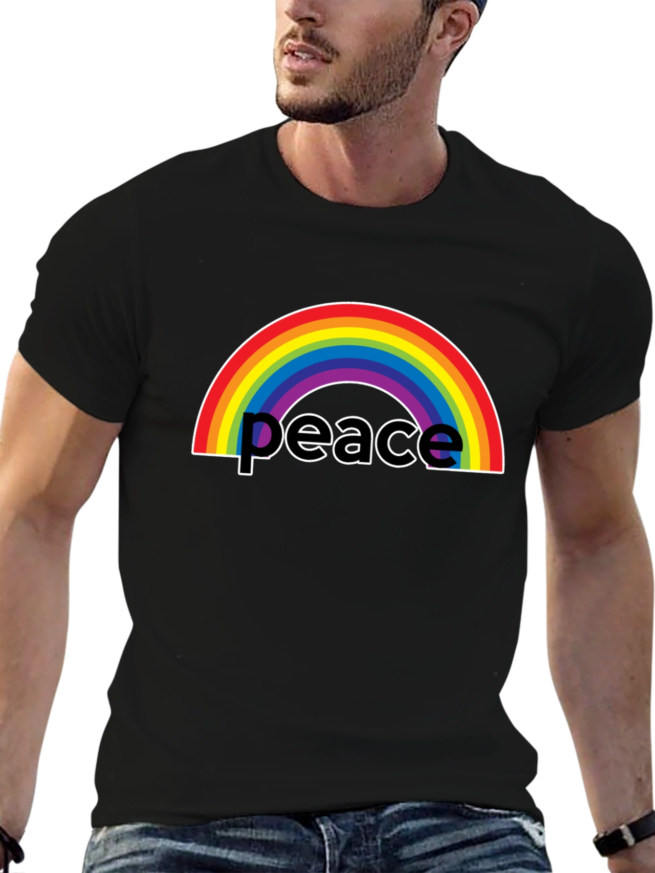 Rainbow Peace Graphic T-Shirt - Black Casual Tee
