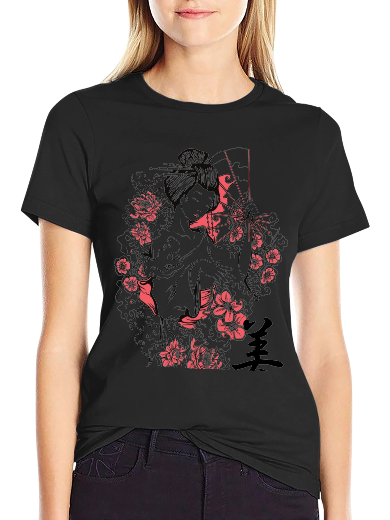 Geisha Art Print Black T-Shirt