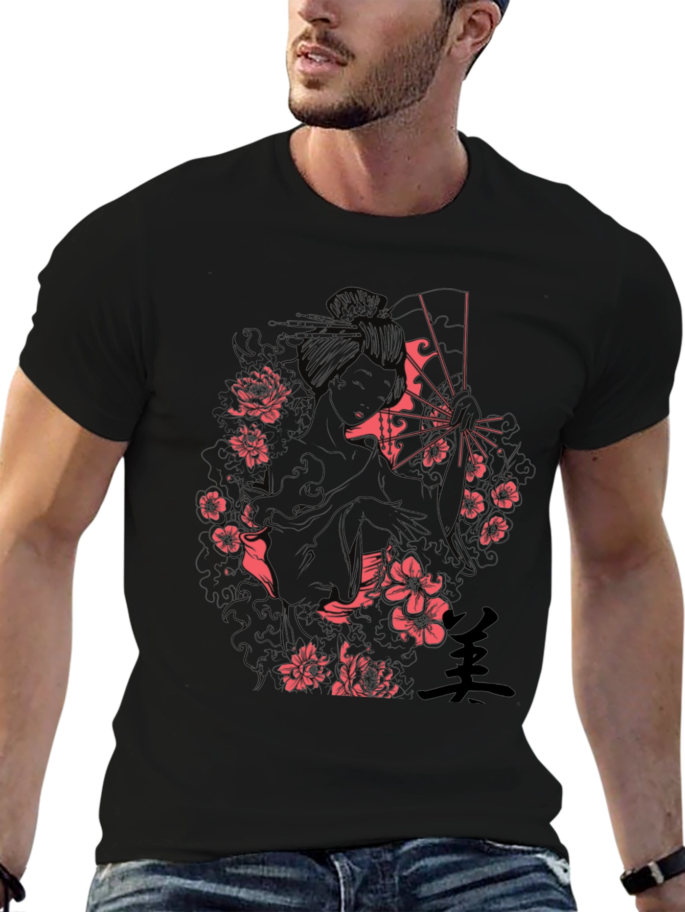 Geisha Art Print Black T-Shirt