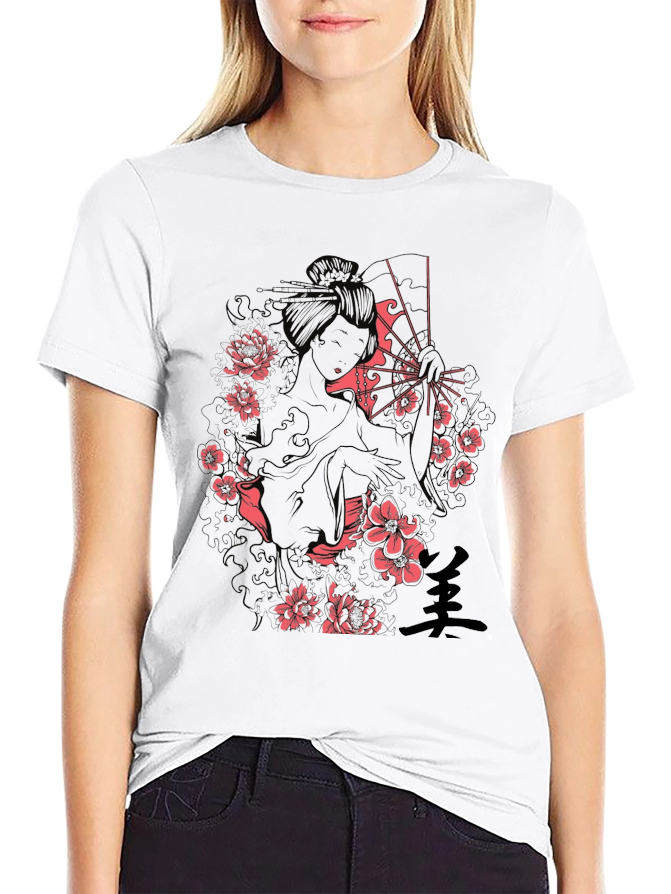 Geisha Art Print Black T-Shirt