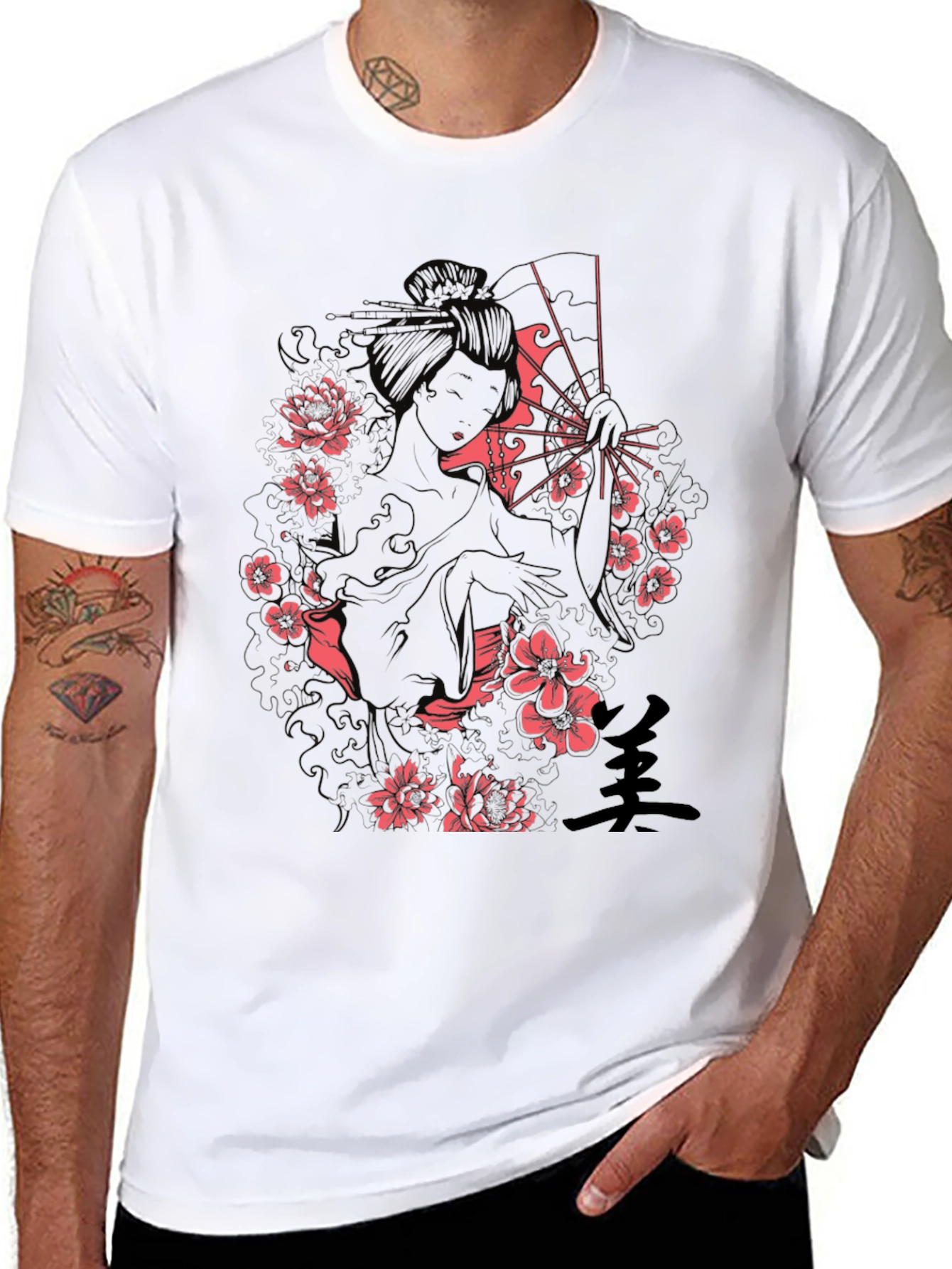 Geisha Art Print Black T-Shirt