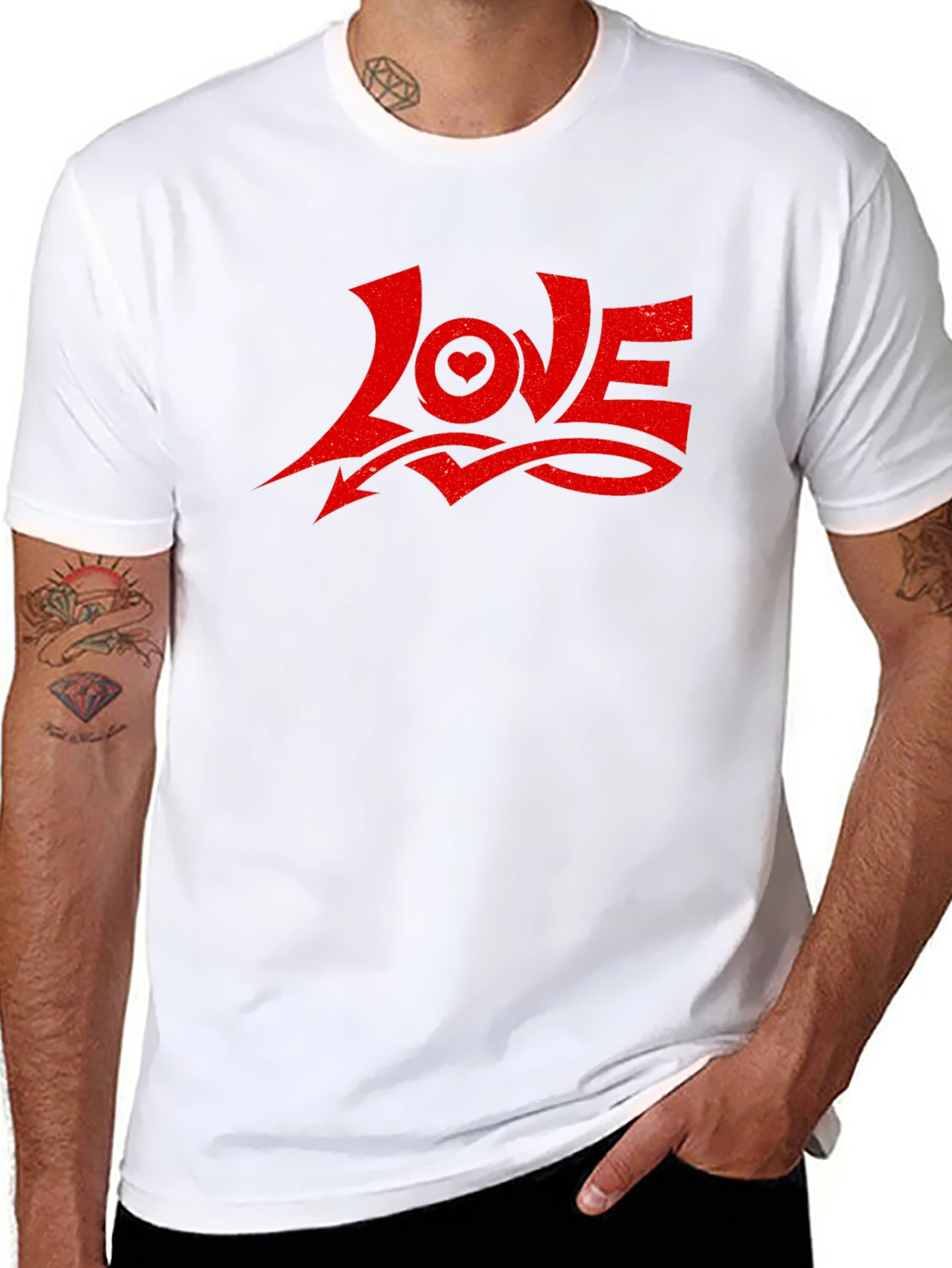 Love Graphic Tee - Red Print on Black Shirt