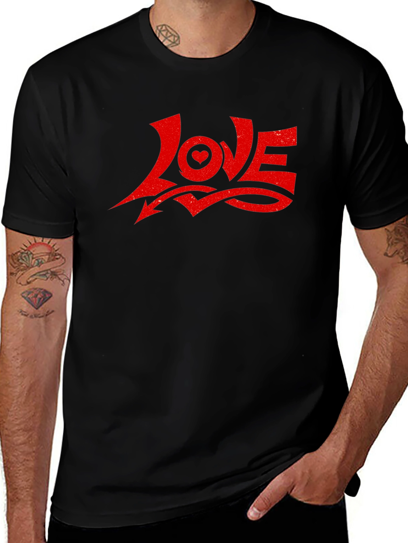 Love Graphic Tee - Red Print on Black Shirt