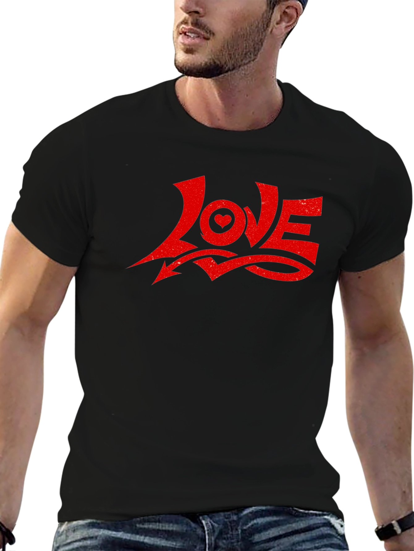 Love Graphic Tee - Red Print on Black Shirt