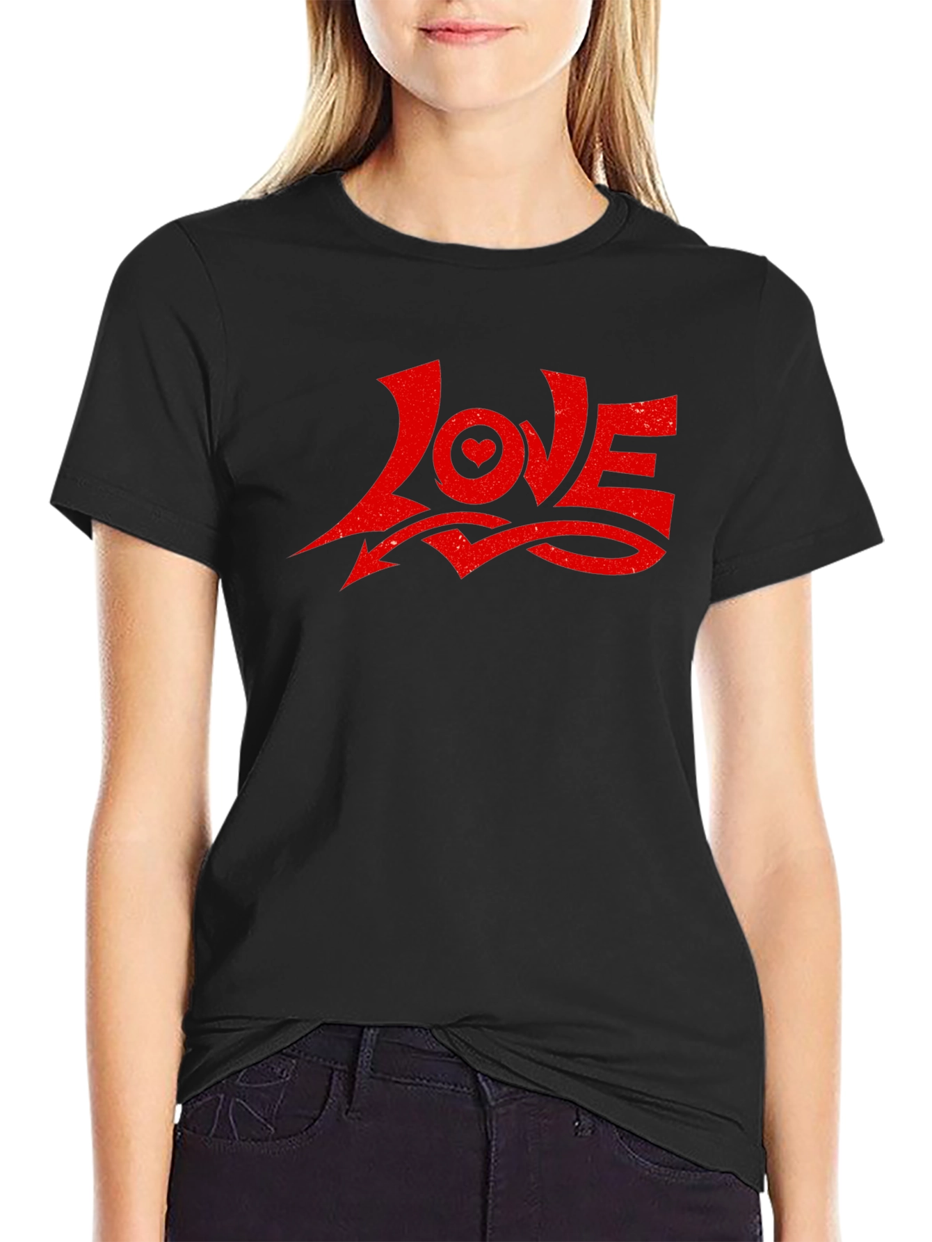 Love Graphic Tee - Red Print on Black Shirt