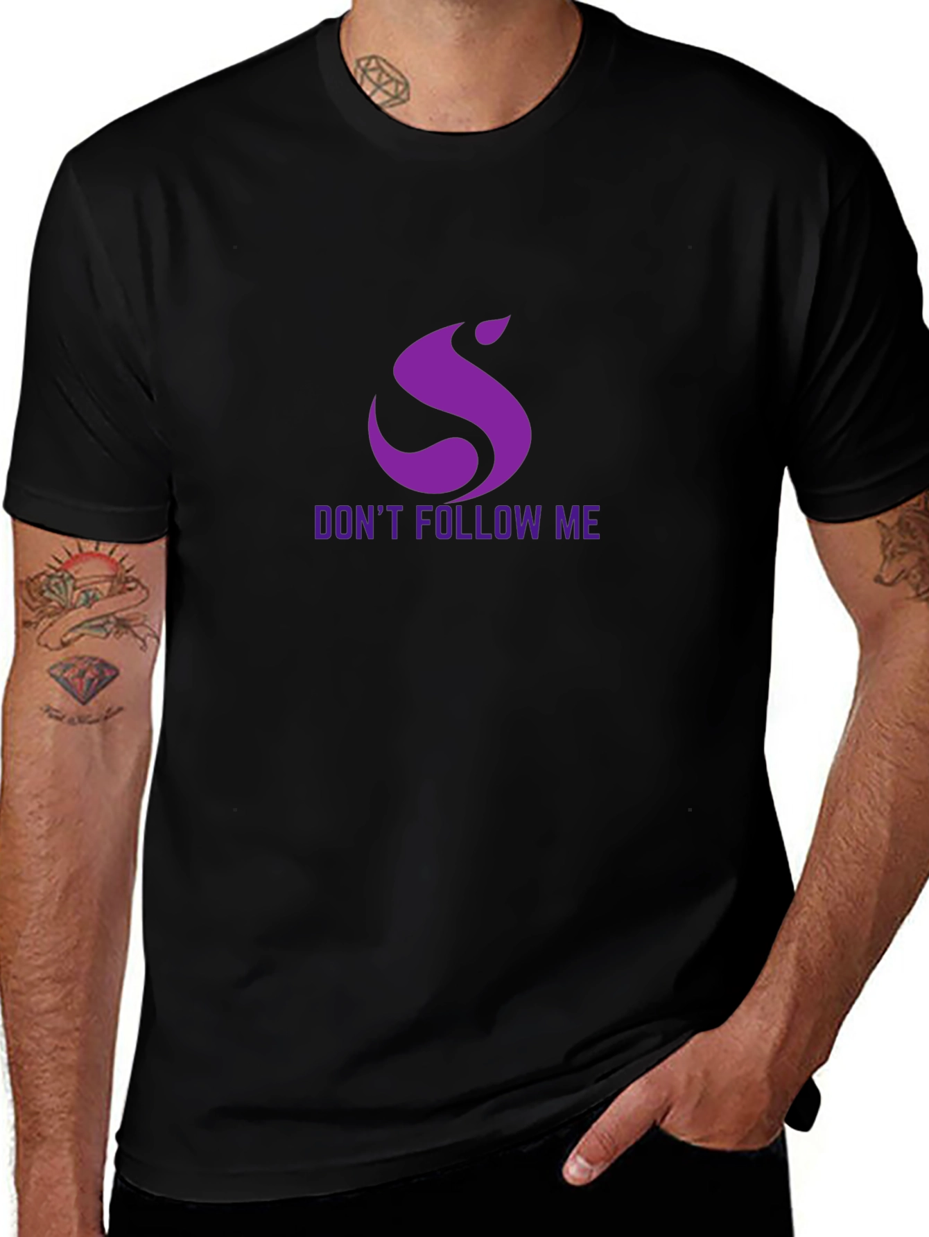 Dont Follow Me Purple Graphic Black T-Shirt