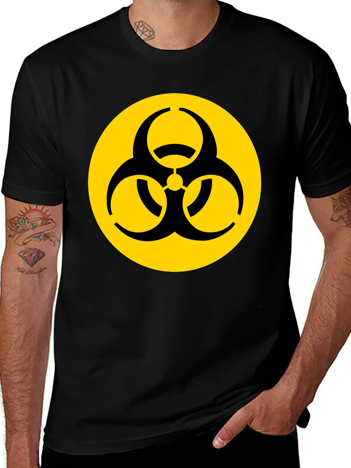 Biohazard Symbol Graphic T-Shirt - Black Cotton Blend