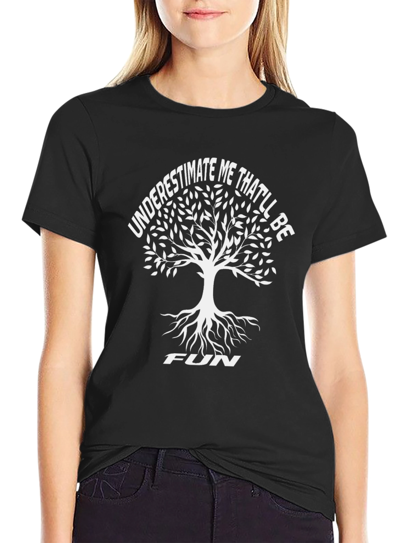 Underestimate Me Tree Graphic T-Shirt - Black