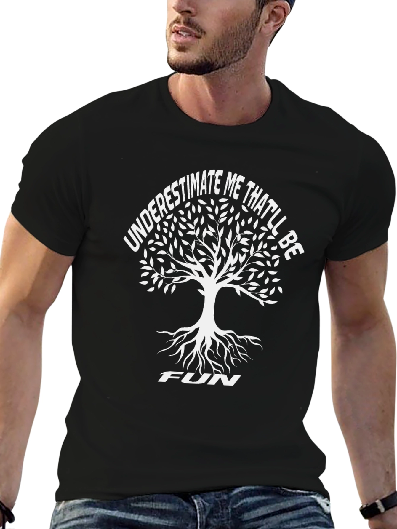 Underestimate Me Tree Graphic T-Shirt - Black