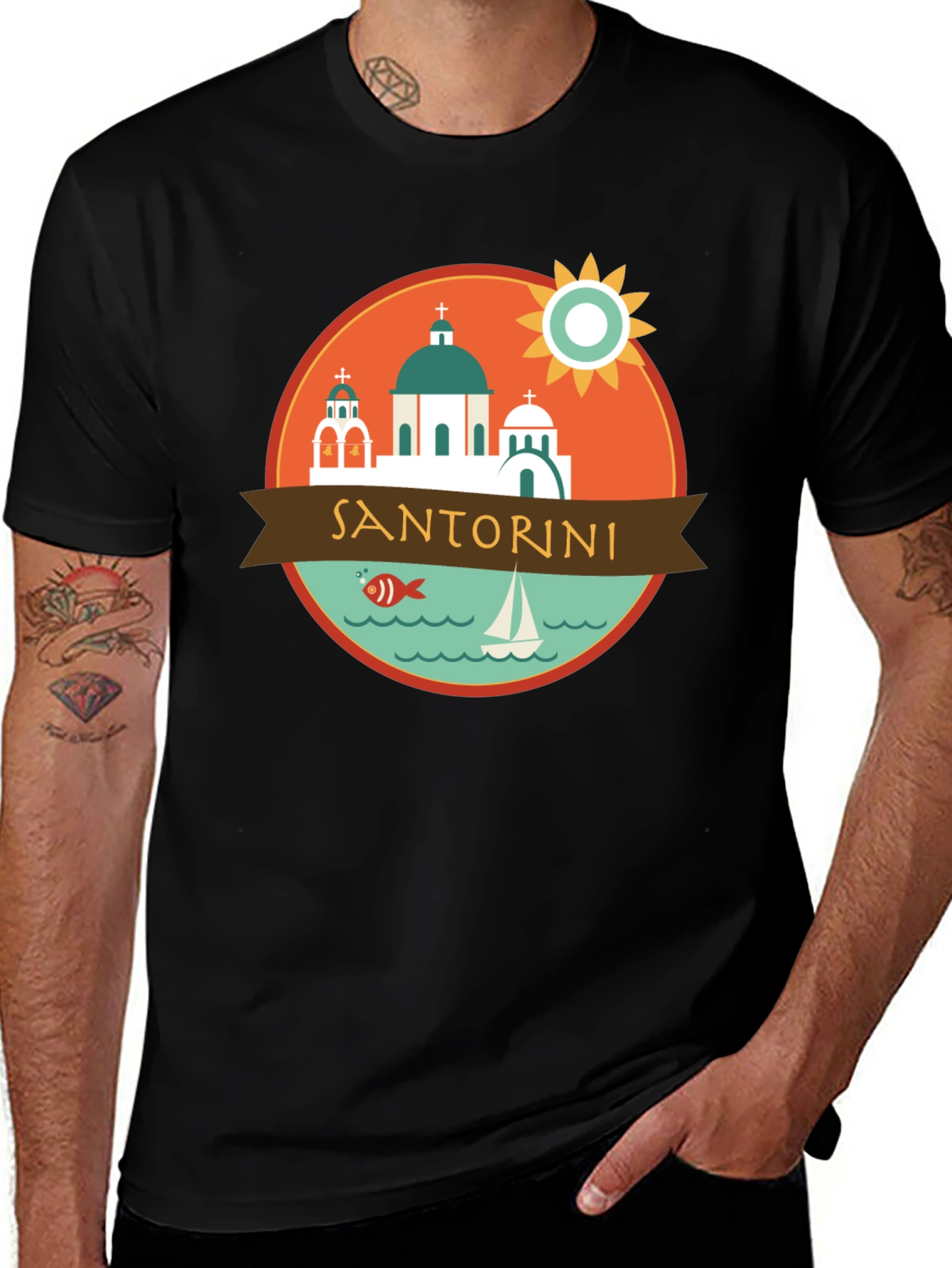 Santorini Graphic Tee - Travel Souvenir T-Shirt