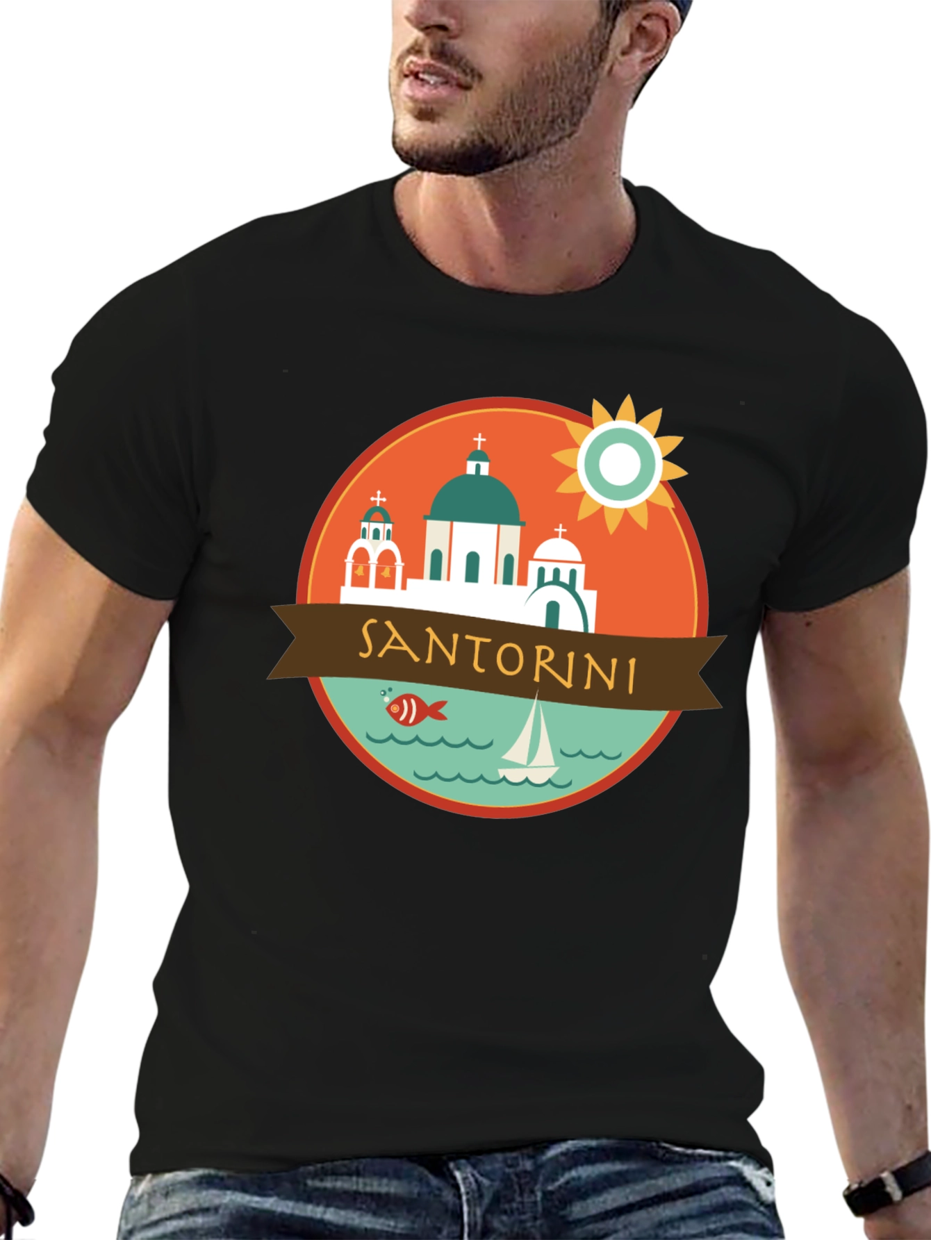 Santorini Graphic Tee - Travel Souvenir T-Shirt