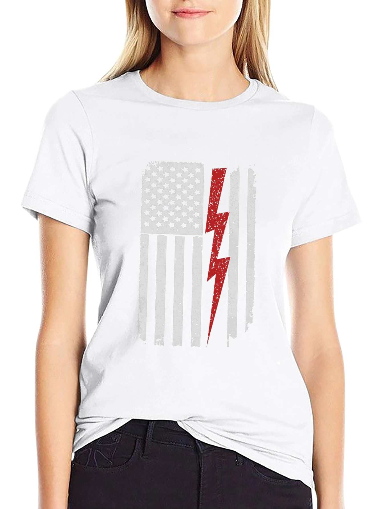 Patriotic Lightning Bolt American Flag Graphic Tee