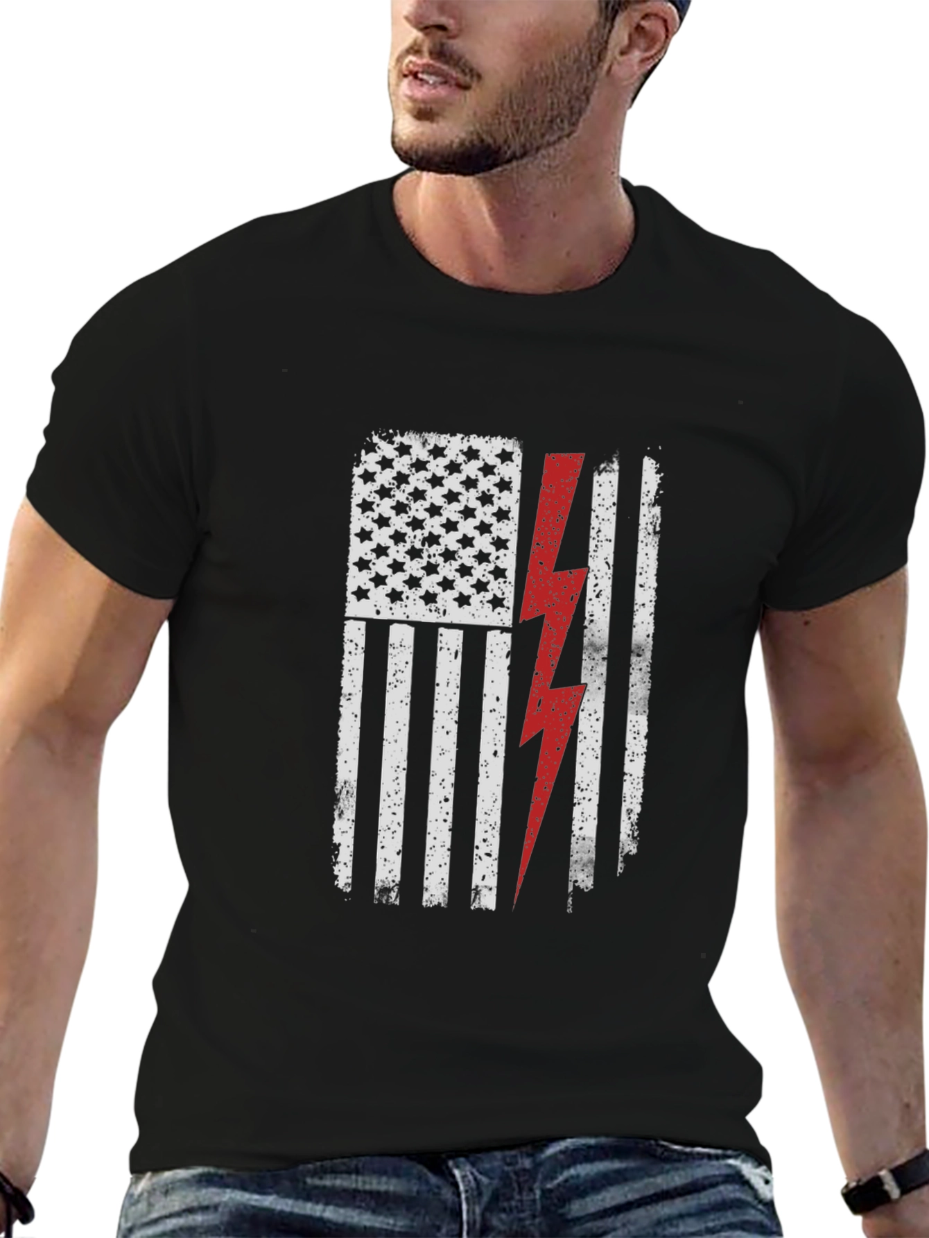 Patriotic Lightning Bolt American Flag Graphic Tee