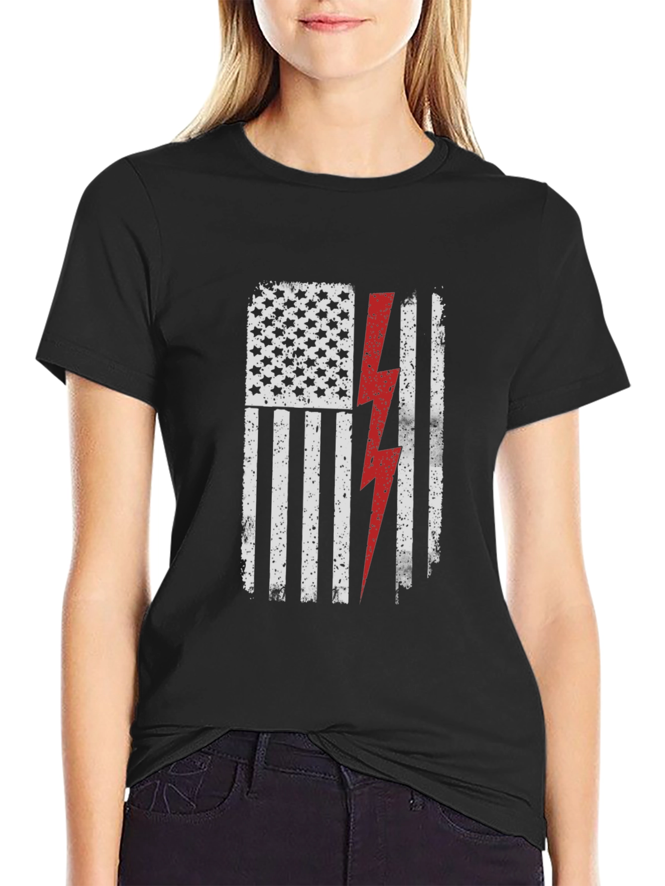Patriotic Lightning Bolt American Flag Graphic Tee