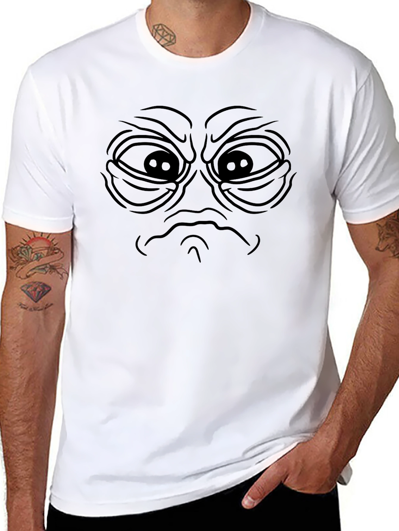 Mens Black Graphic T-Shirt - Angry Face Design