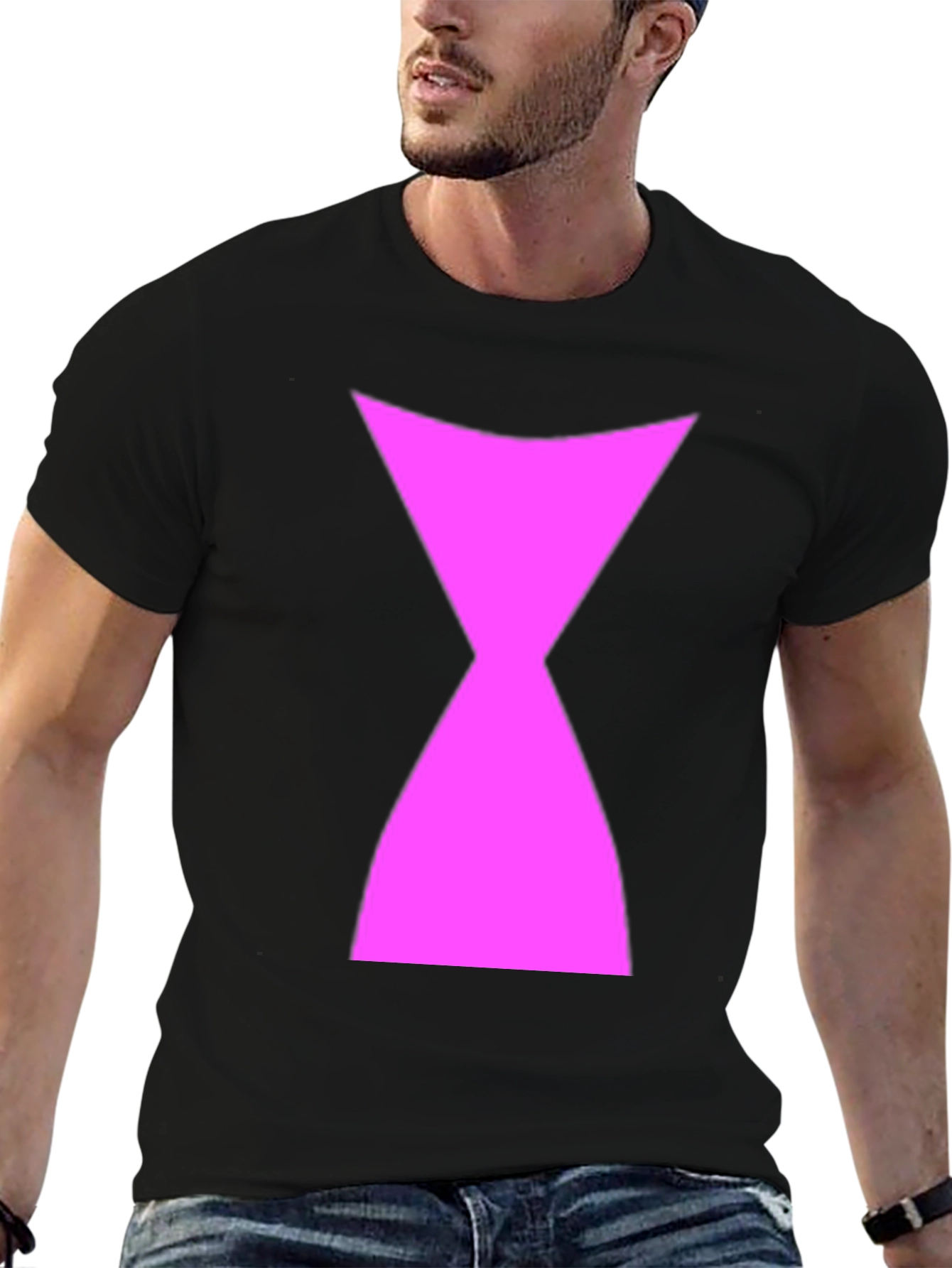 Black T-Shirt with Pink Hourglass Symbol