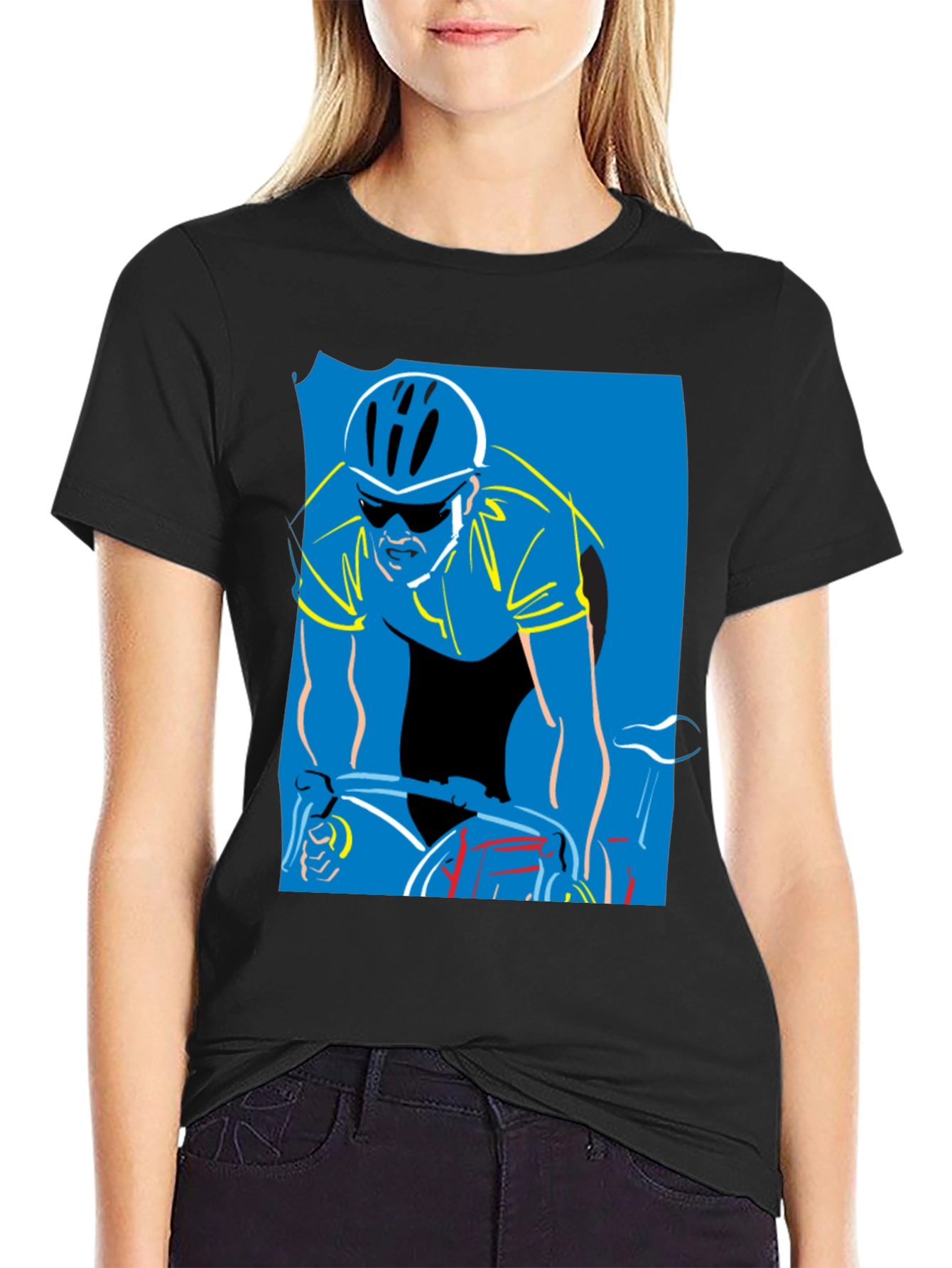 Cyclist Graphic Print T-Shirt - Black