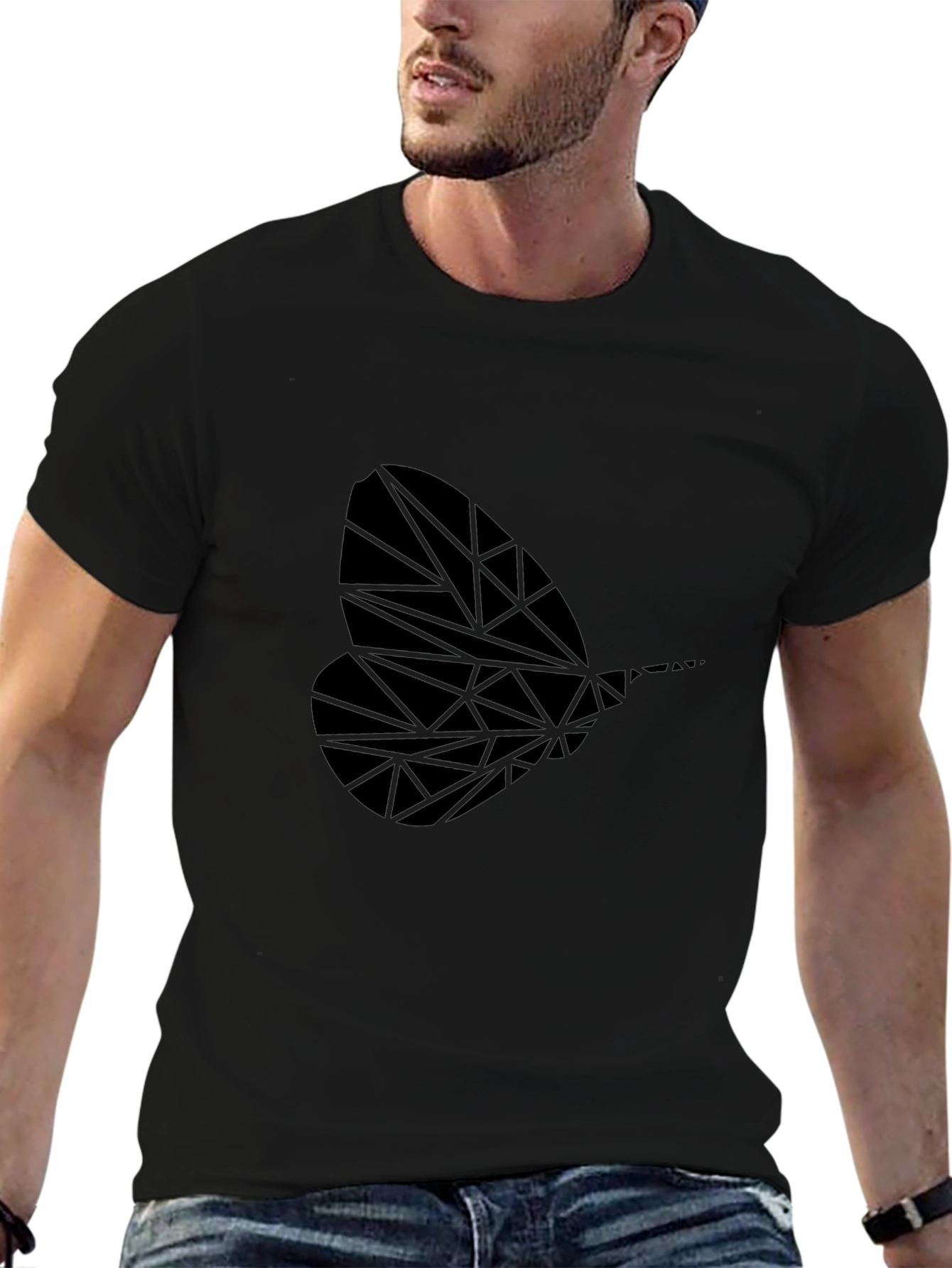 Geometric Insect Print Black T-Shirt