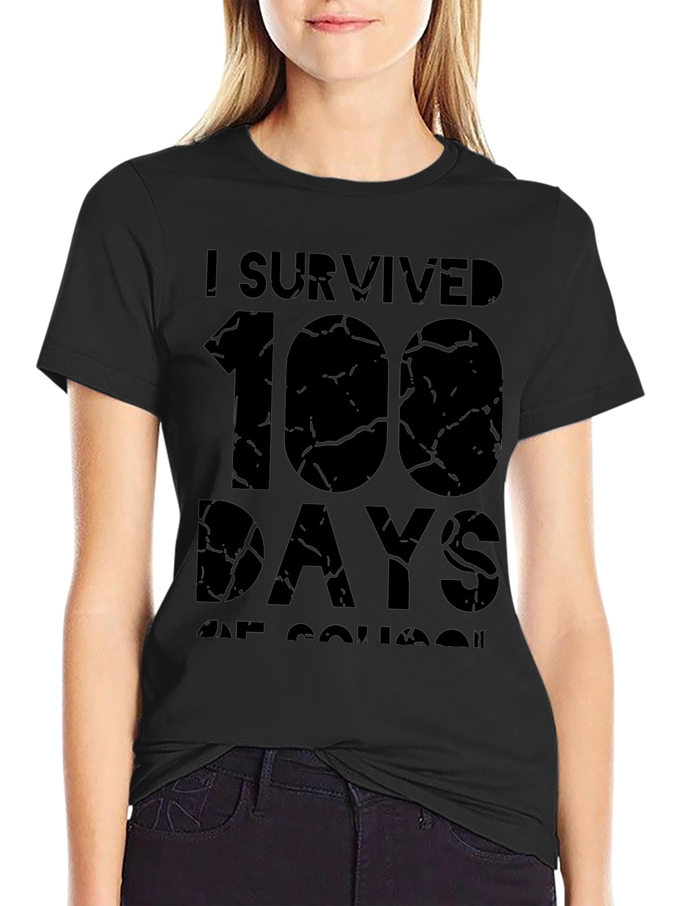 I Survived 100 Days of School Black T-Shirt
