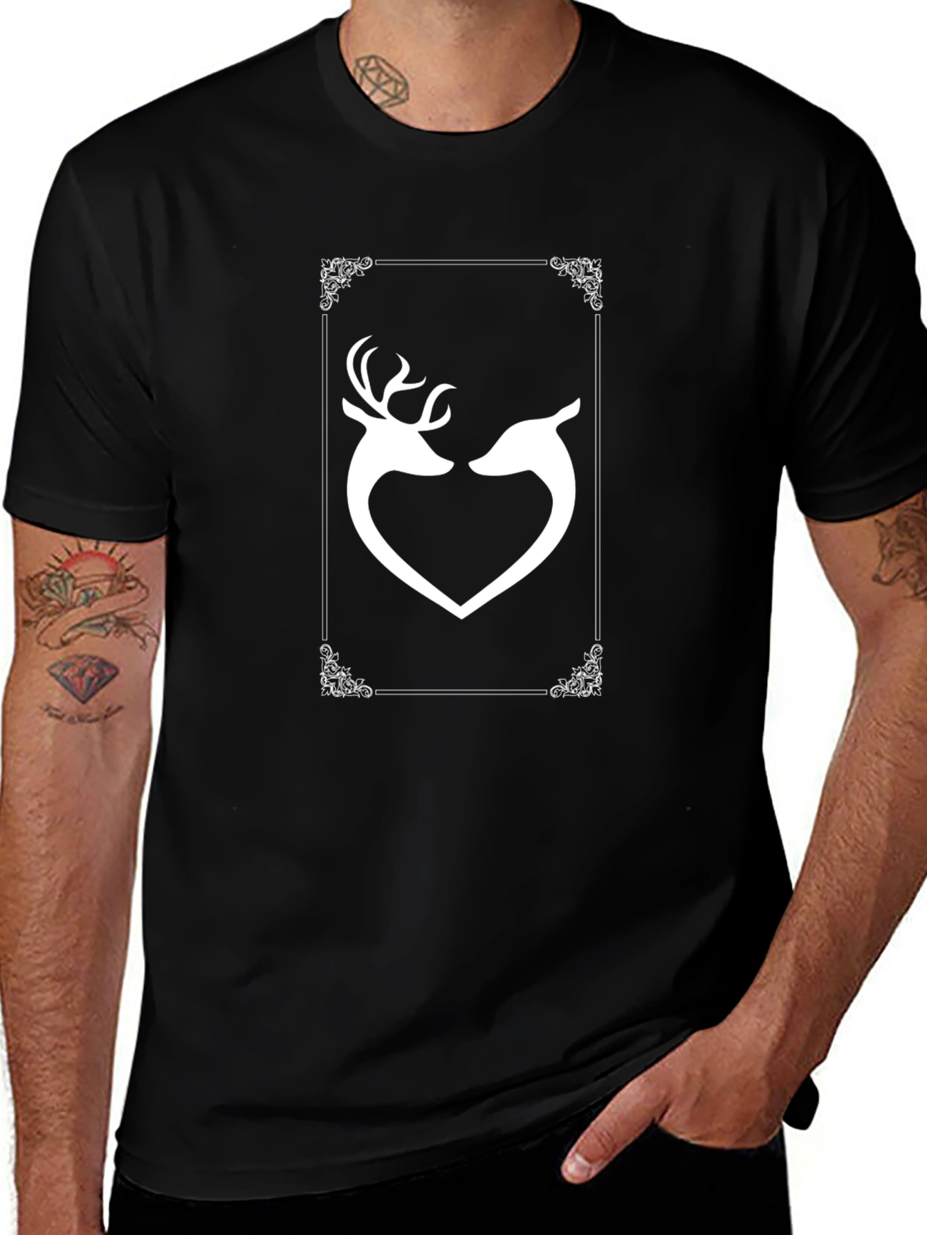 Deer Heart Graphic Tee - Stylish Black T-Shirt