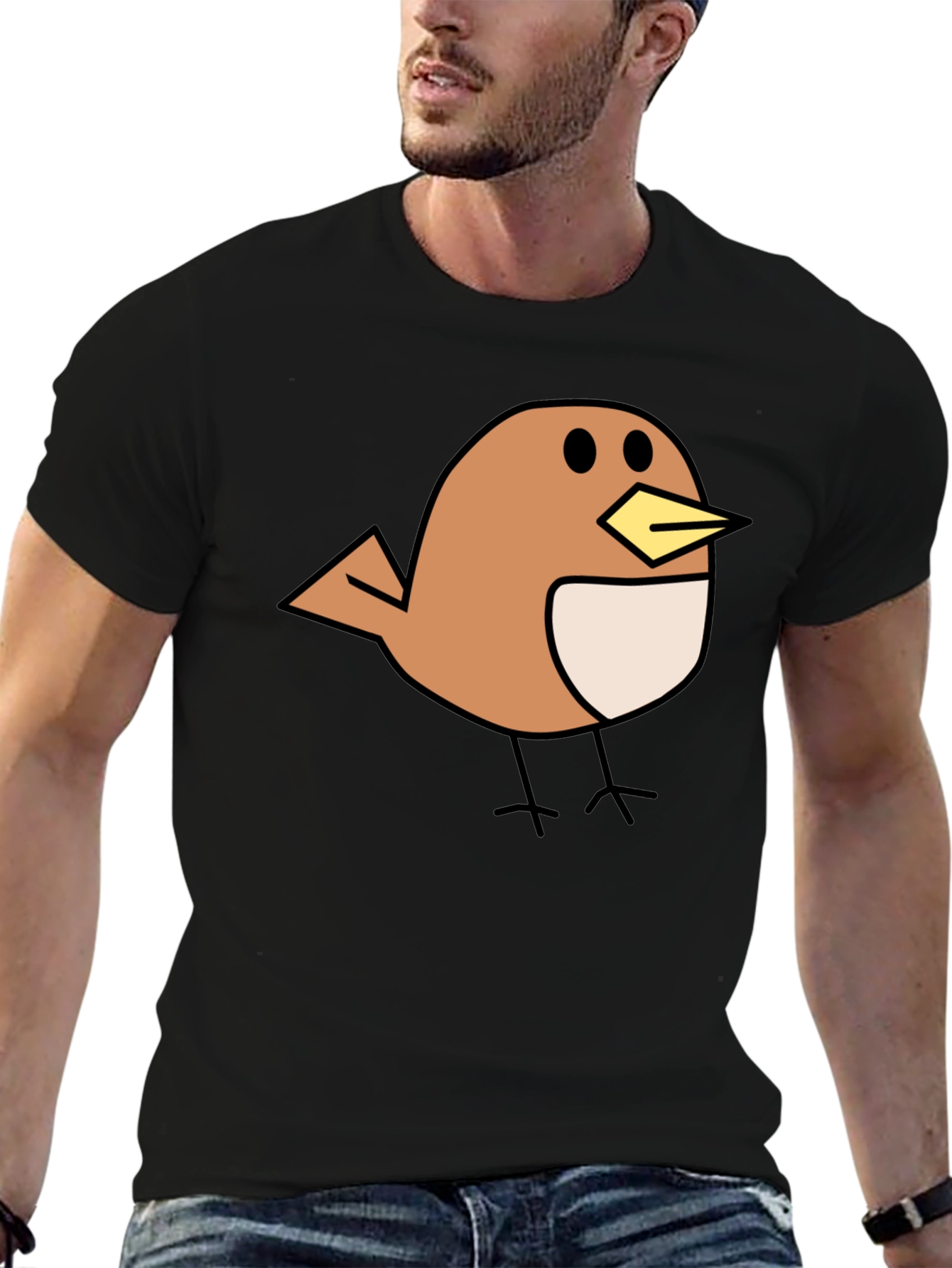 Cute Bird Graphic Black T-Shirt