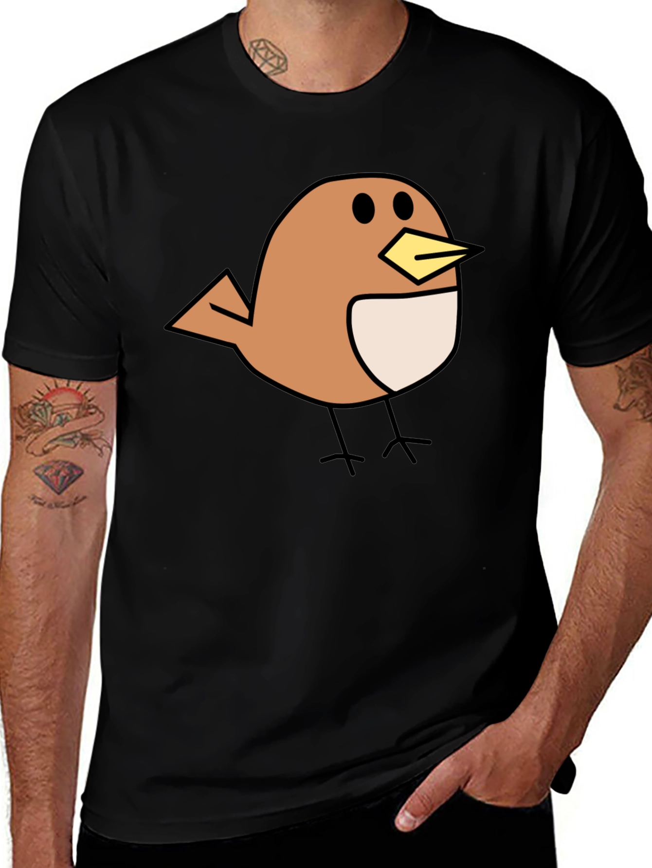 Cute Bird Graphic Black T-Shirt