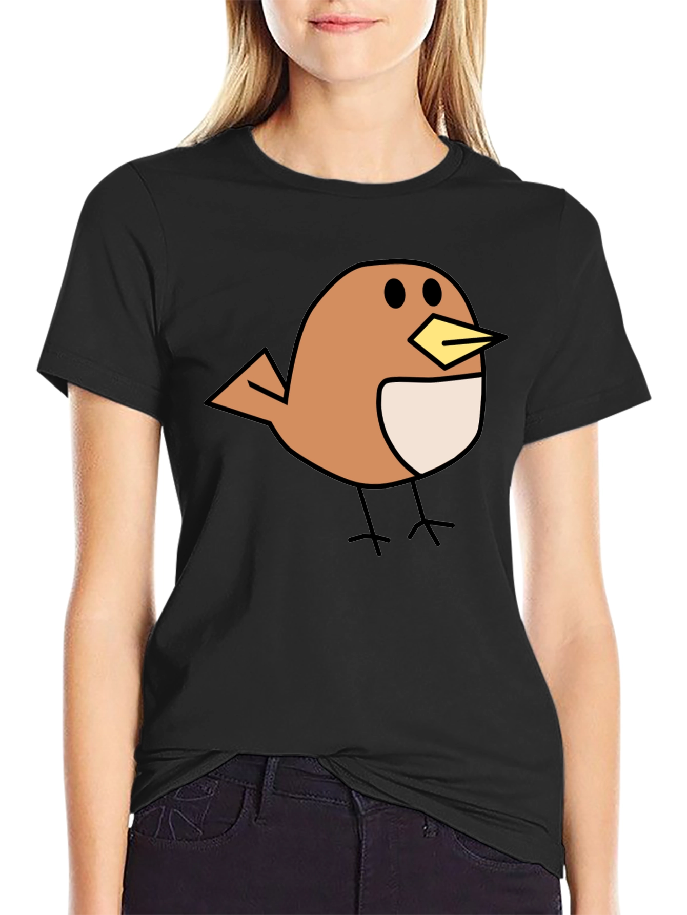 Cute Bird Graphic Black T-Shirt